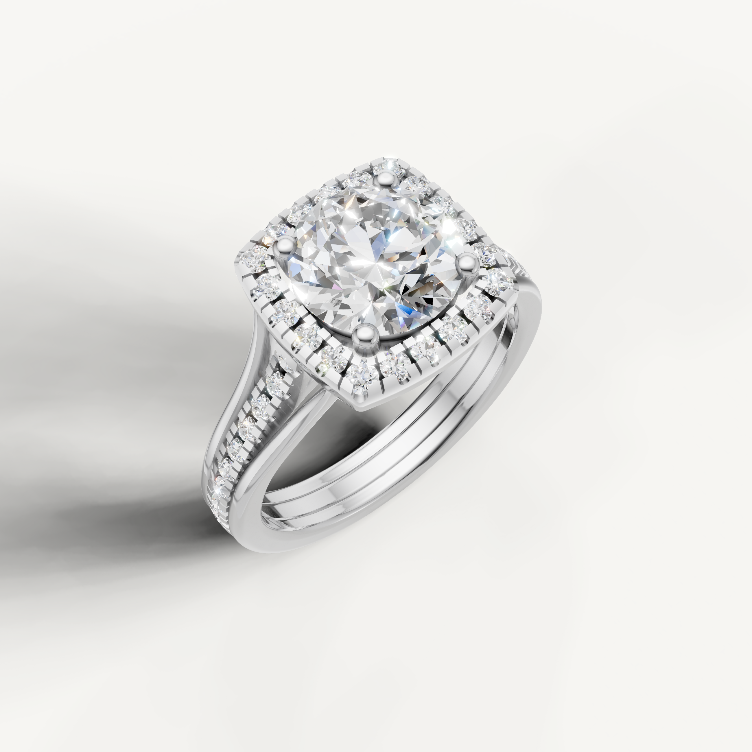 White gold round brilliant diamond ring with vintage halo design by Raul Diamonds.