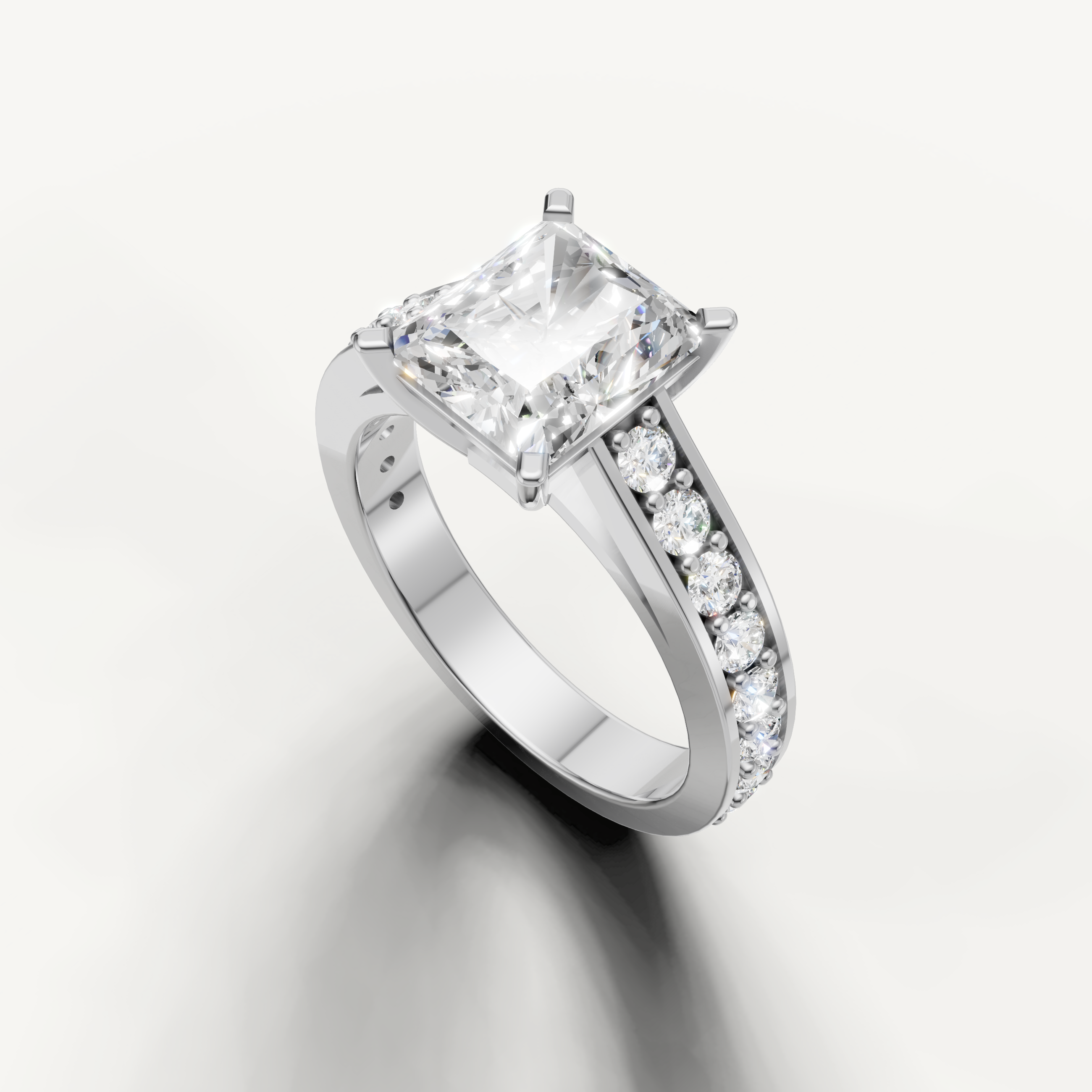 Modern White Gold Radiant Halo Diamond Ring
