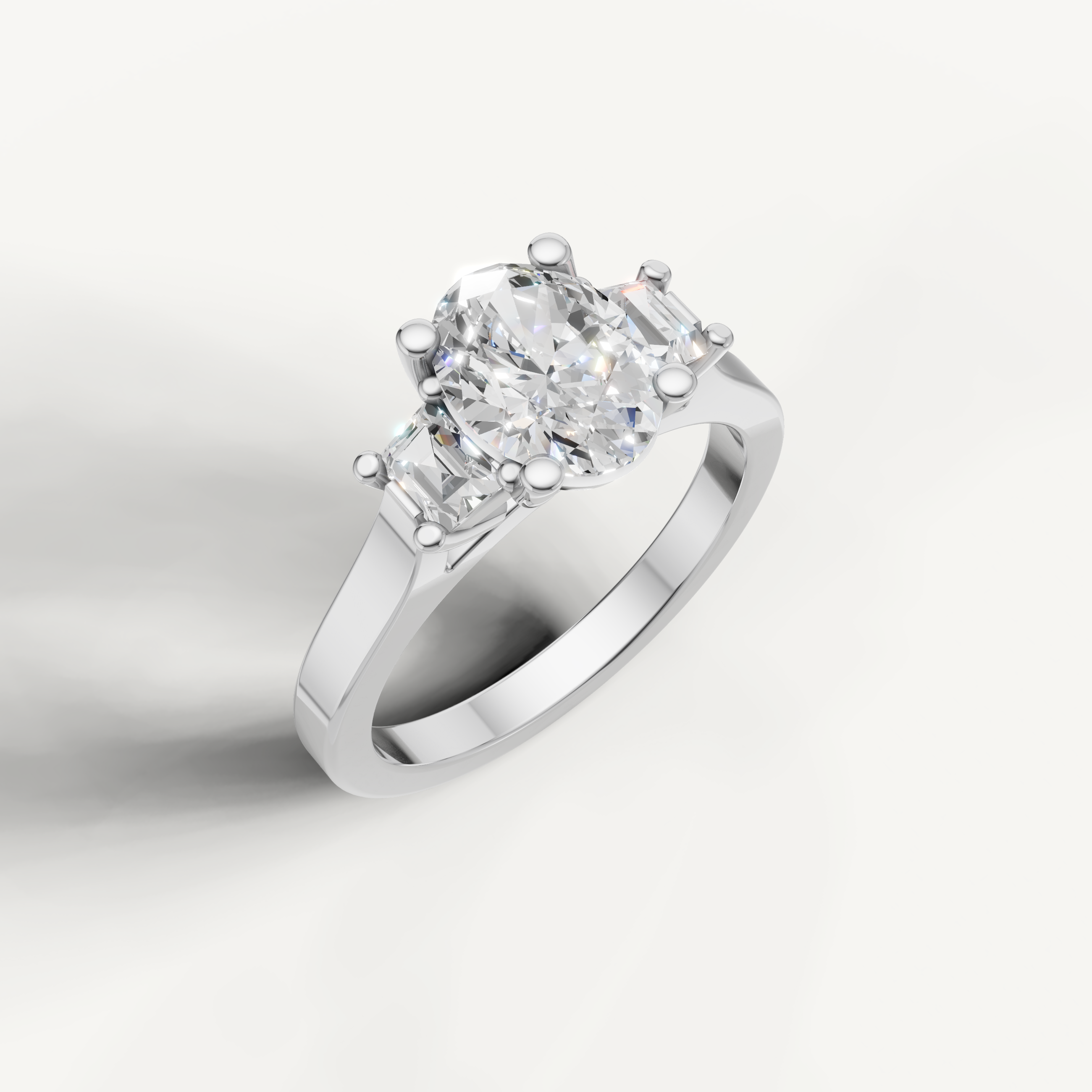 White Gold Oval Cut Diamond Ring with Side Stones