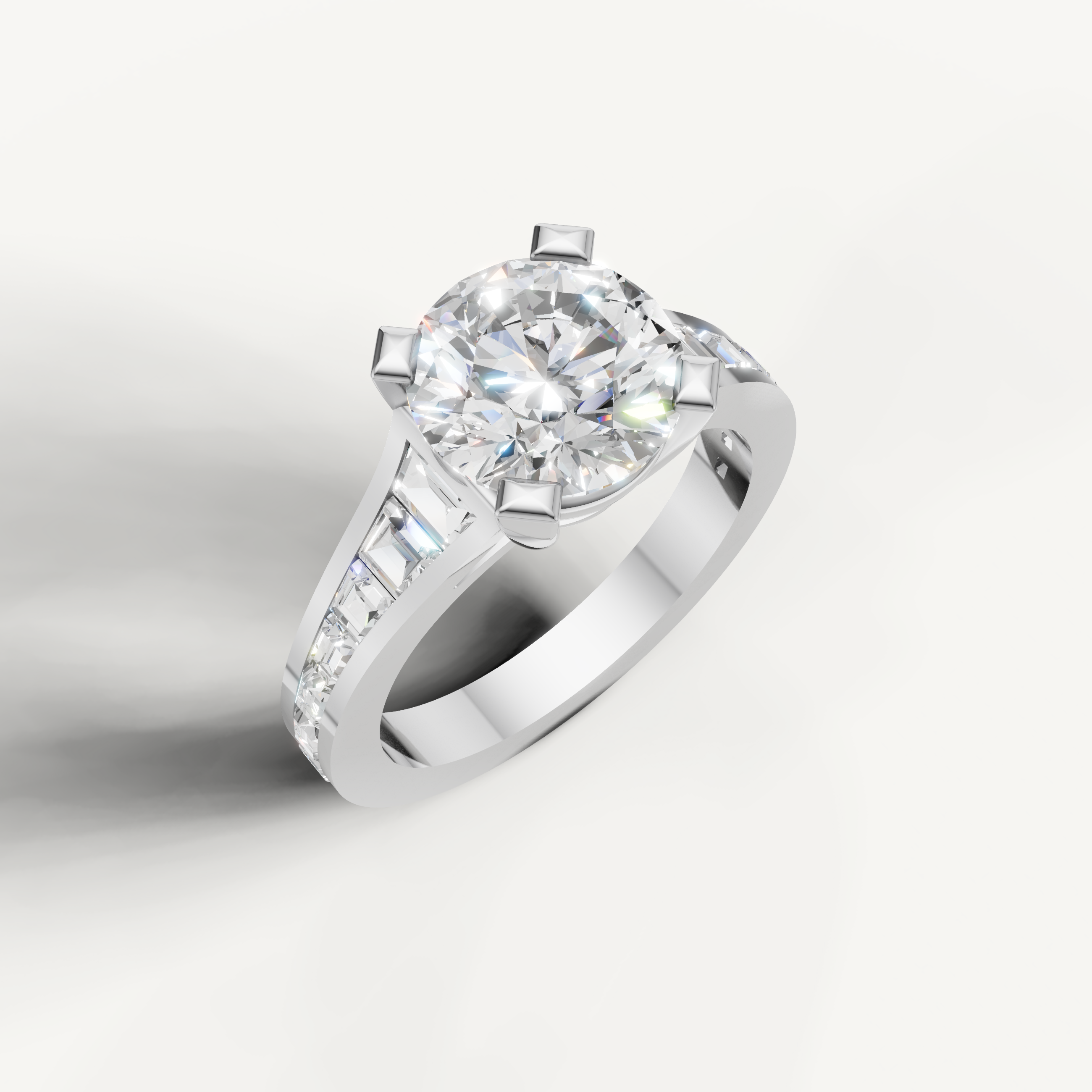 White Gold Round Cut Diamond Ring with Channel Set Diamonds