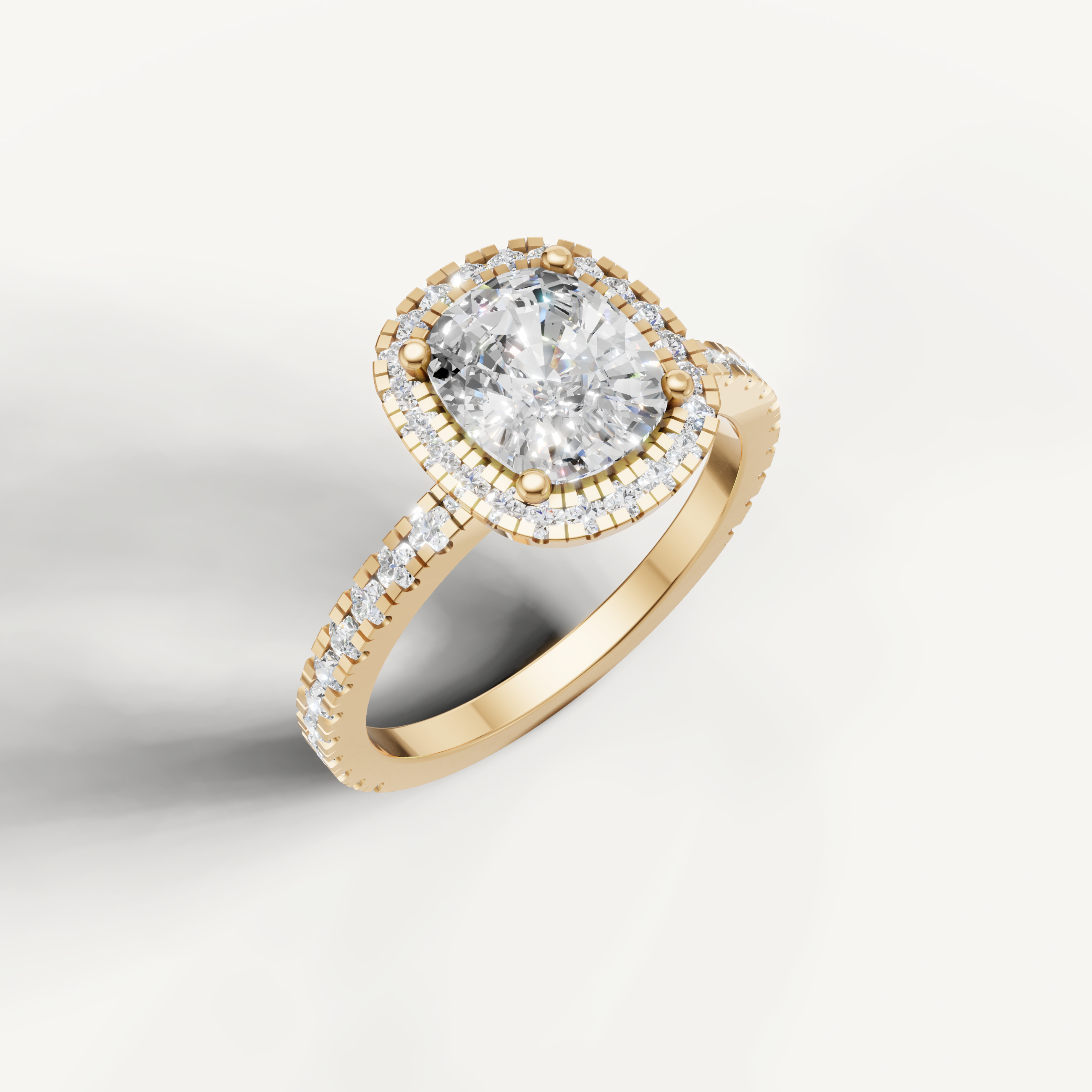 Yellow Gold Cushion Halo Diamond Ring by Raul Diamonds