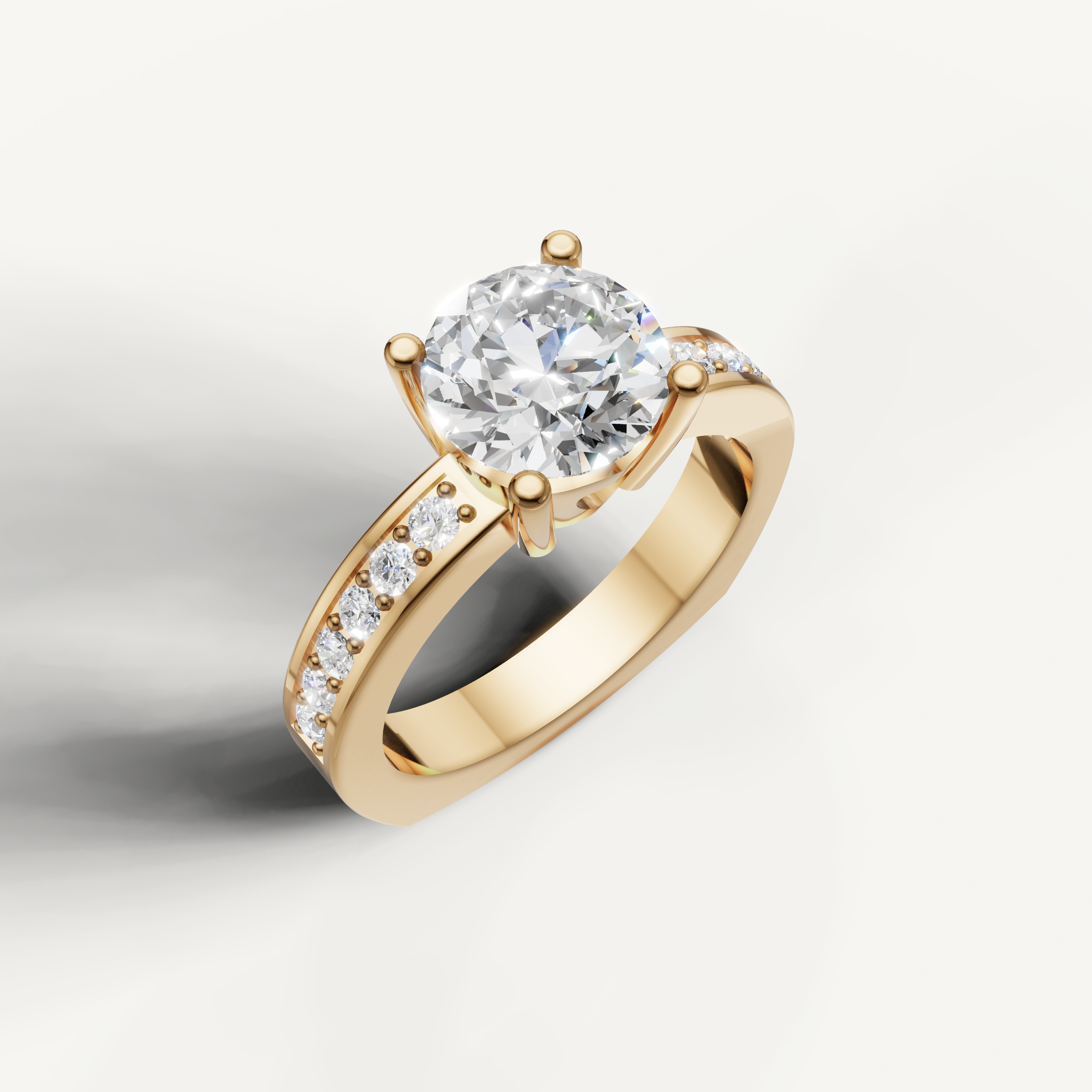 Elegant round solitaire diamond ring in yellow gold by Raul Diamonds