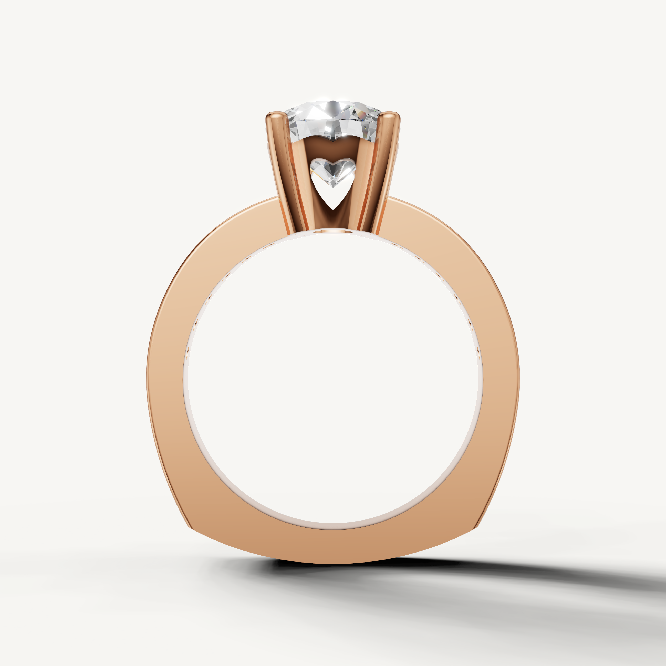 Rose gold engagement ring with round center diamond and slim pavé band