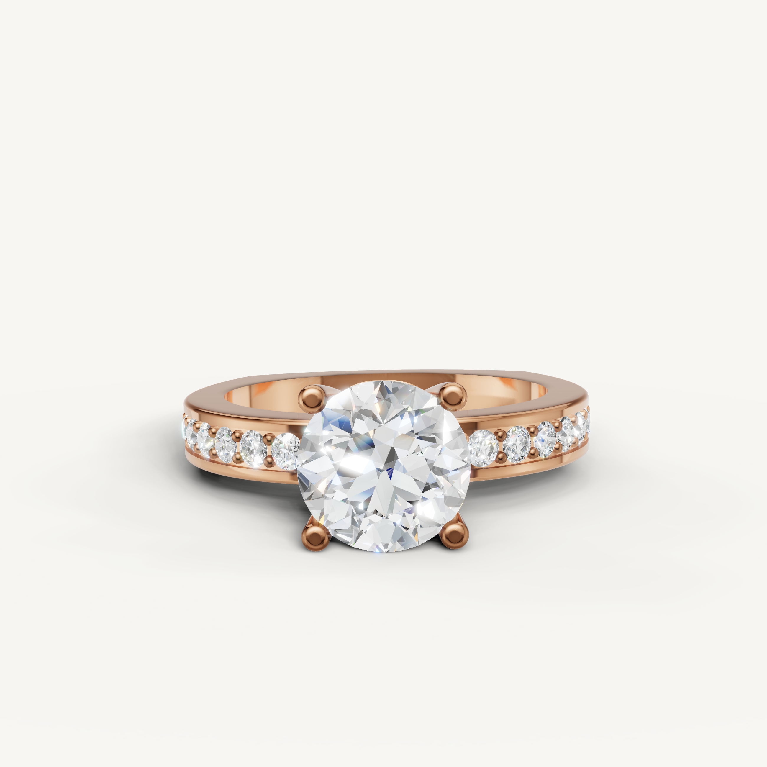 Raul Diamonds rose gold round cut diamond engagement ring with pavé diamonds