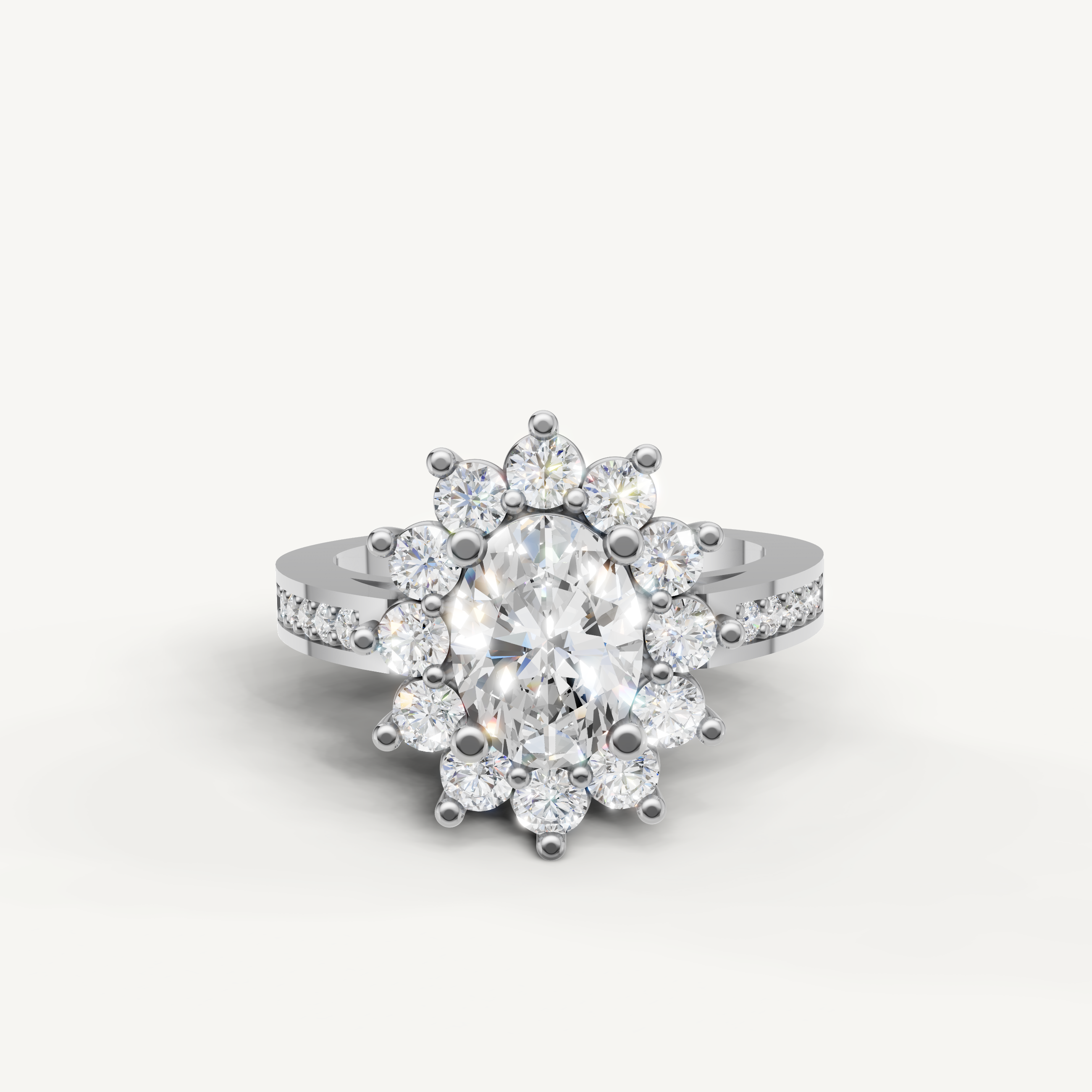 Raul Diamonds white gold oval diamond halo engagement ring with pavé accents