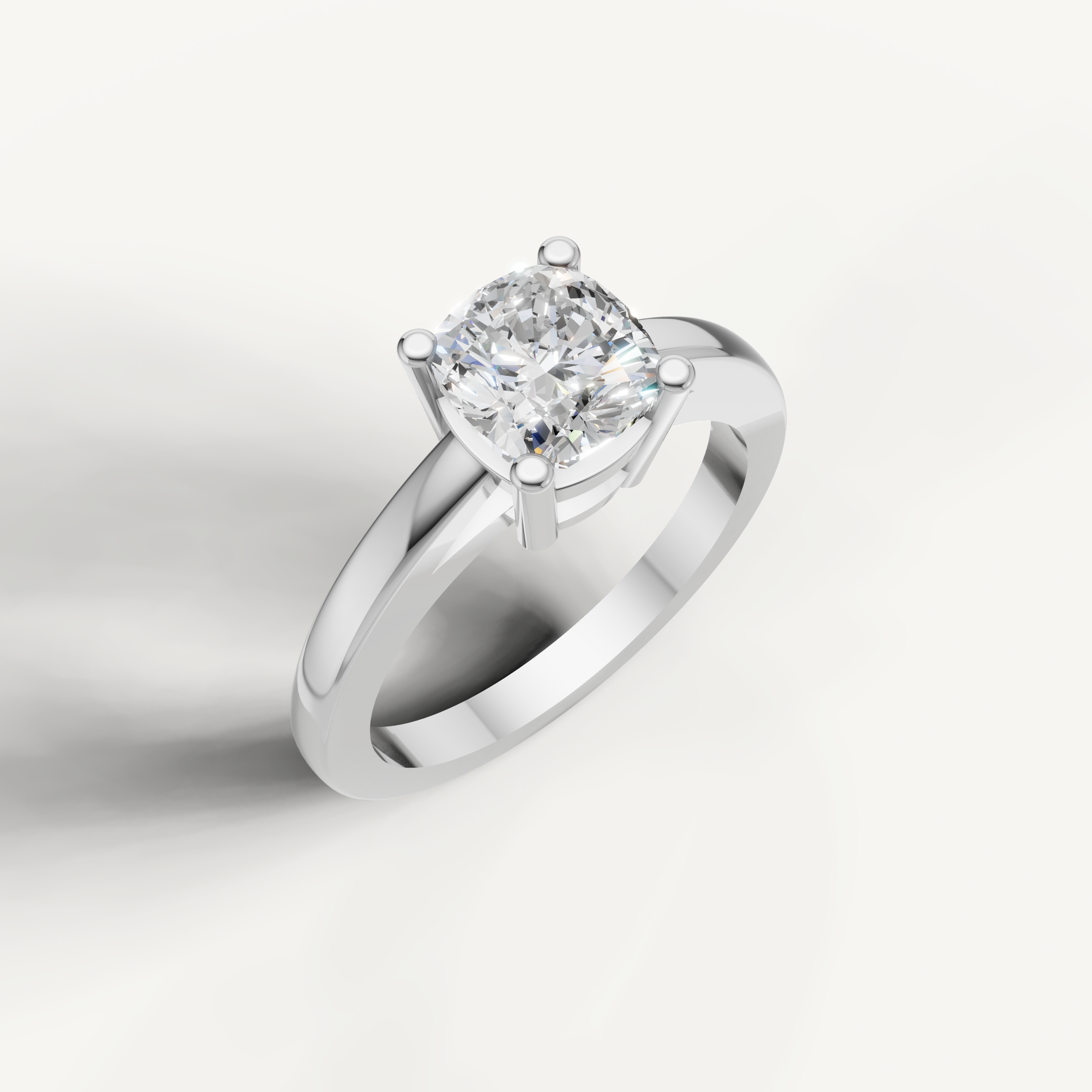 White gold cushion diamond ring with elegant solitaire setting