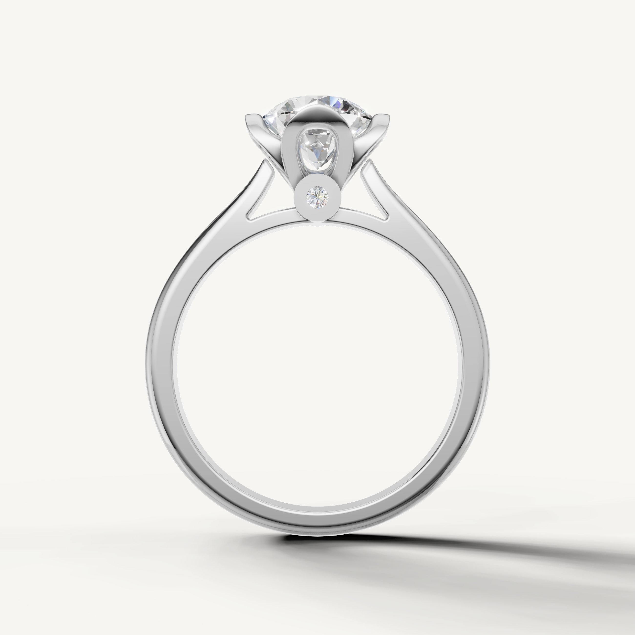 White gold round solitaire ring with smooth polished band