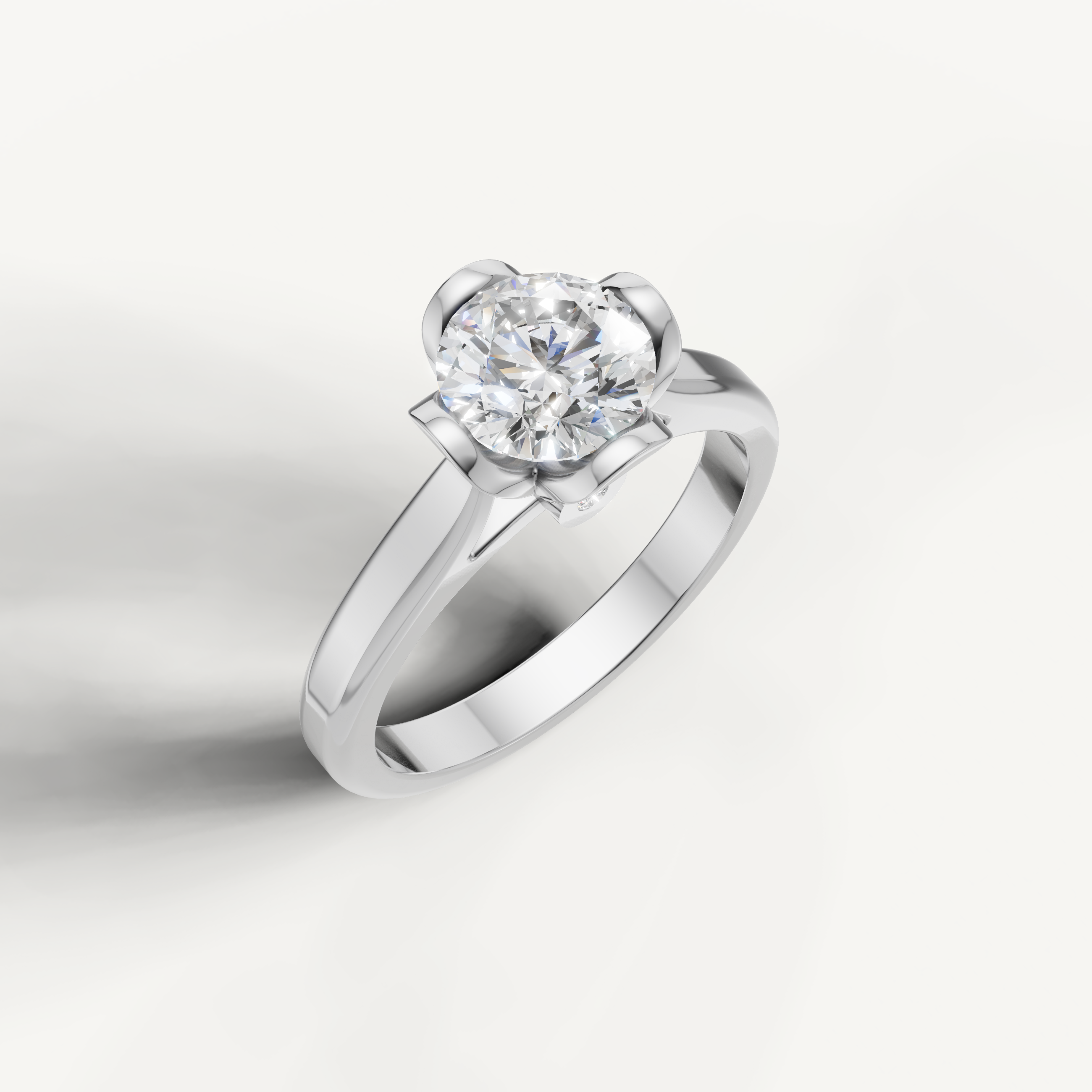 White gold round cut diamond ring with elegant solitaire setting