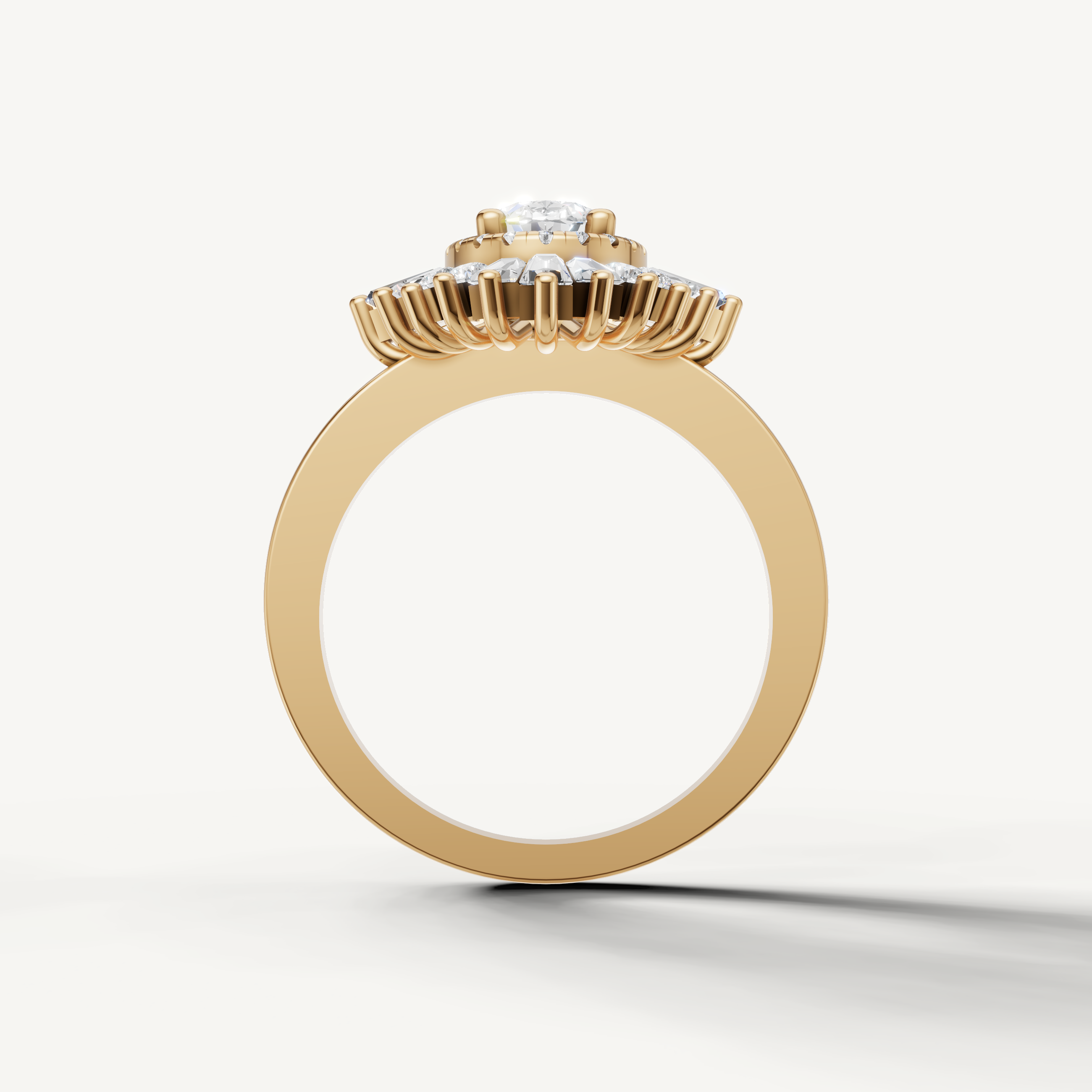 Yellow gold oval diamond ring with vintage inspired halo setting by Raul Diamonds