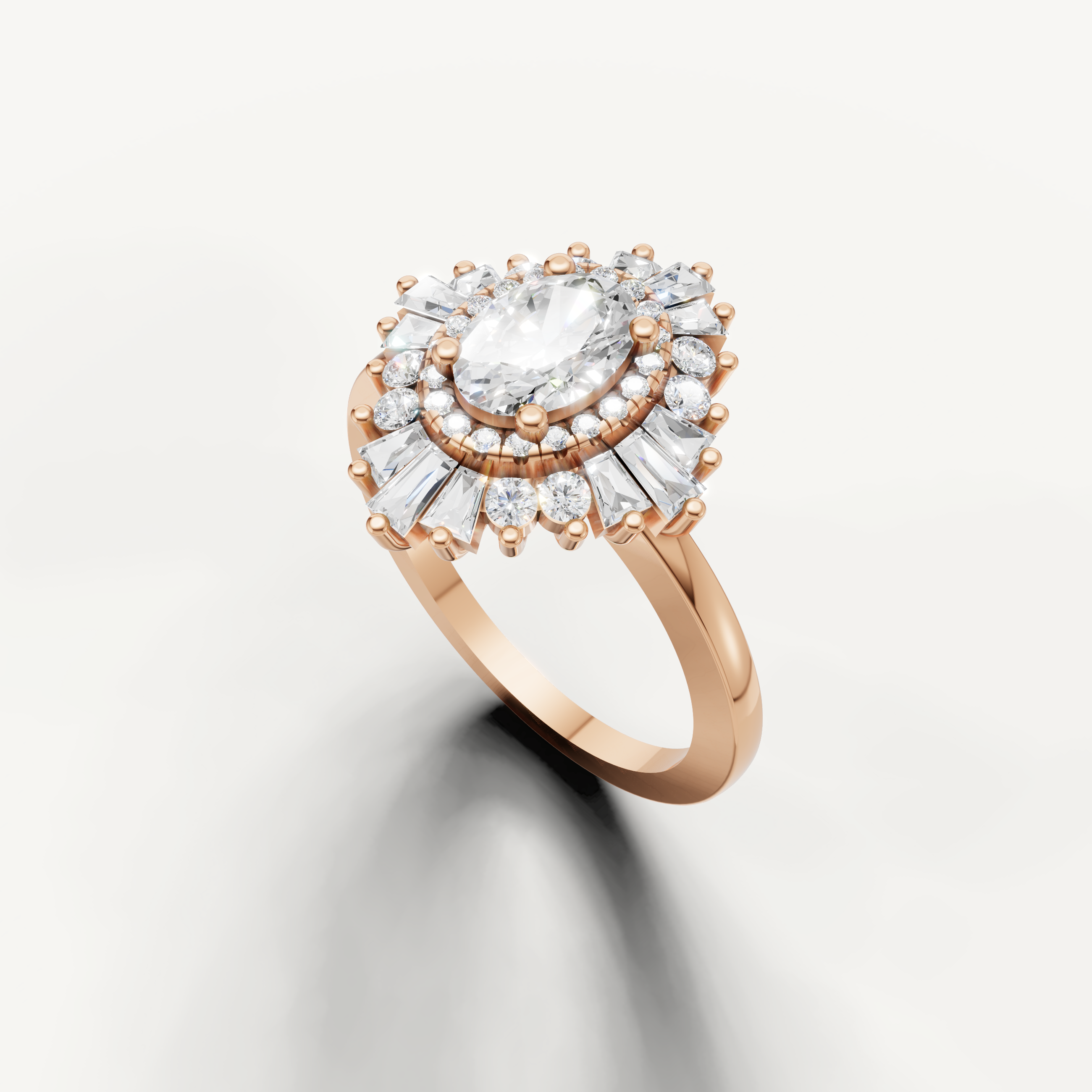 Elegant oval cut diamond ring in rose gold with vintage design