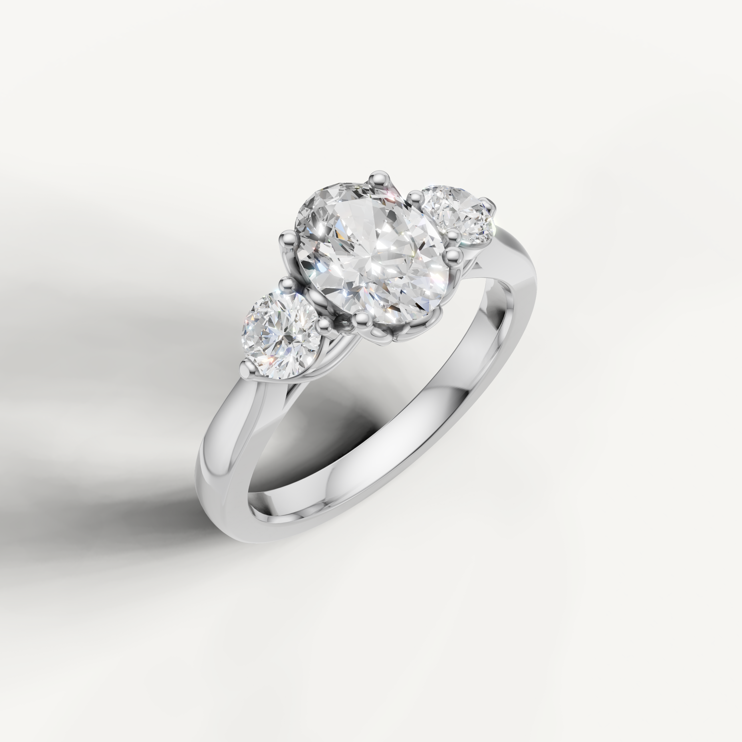 Elegant White Gold Oval Cut Diamond Ring with Side Stones