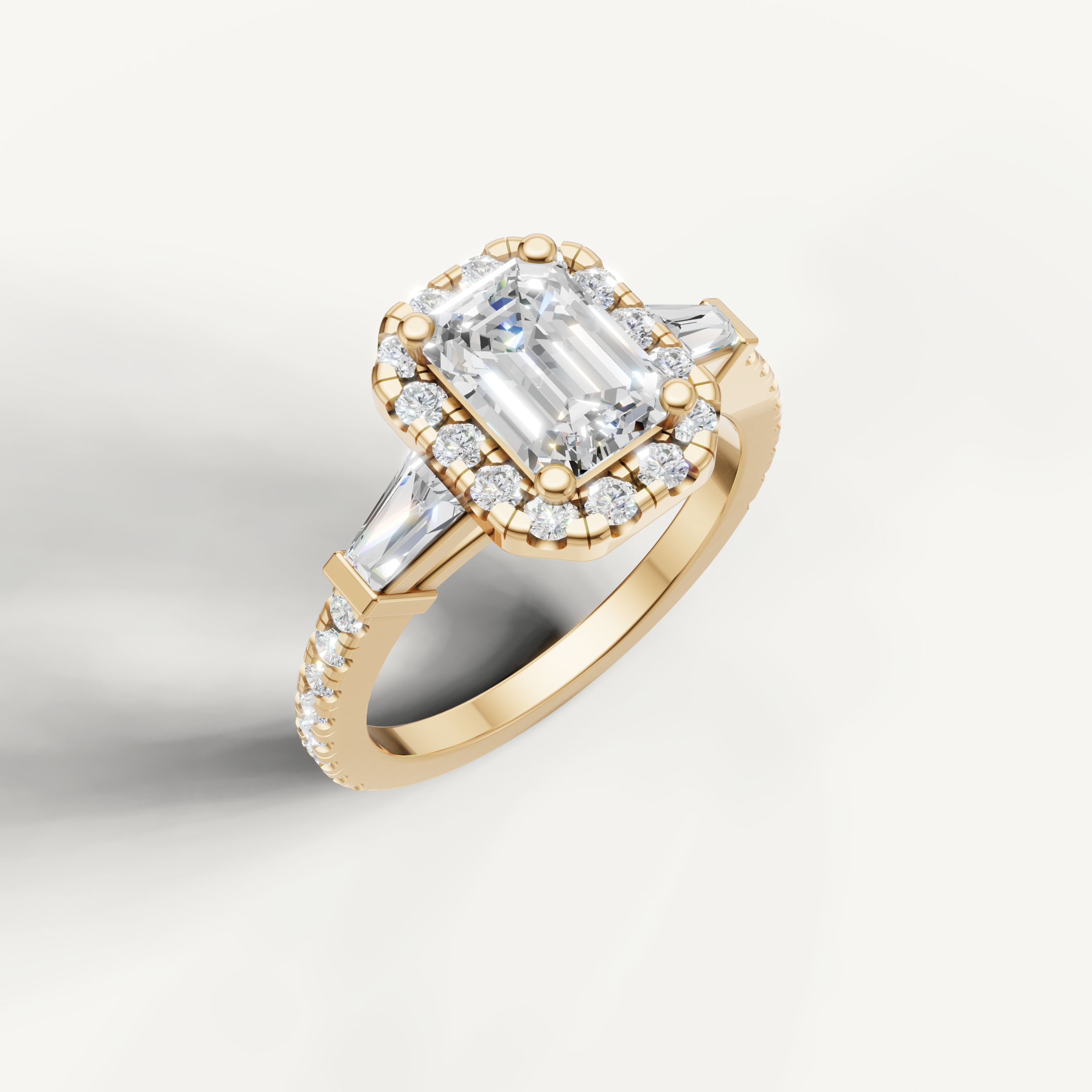 Yellow Gold Emerald Diamond Ring with Halo Setting by Raul Diamonds