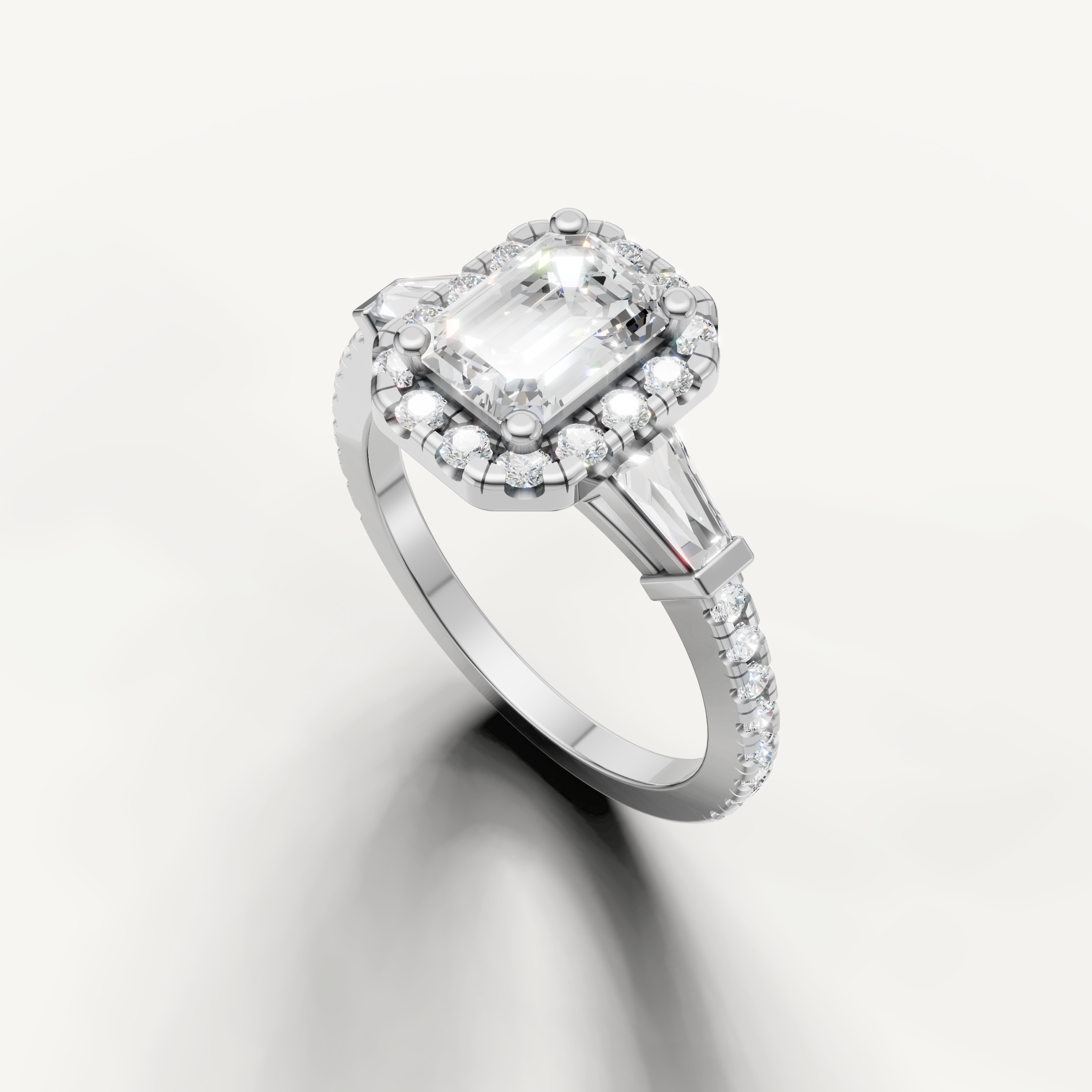 White Gold Emerald Cut Bridal Ring by Raul Diamonds