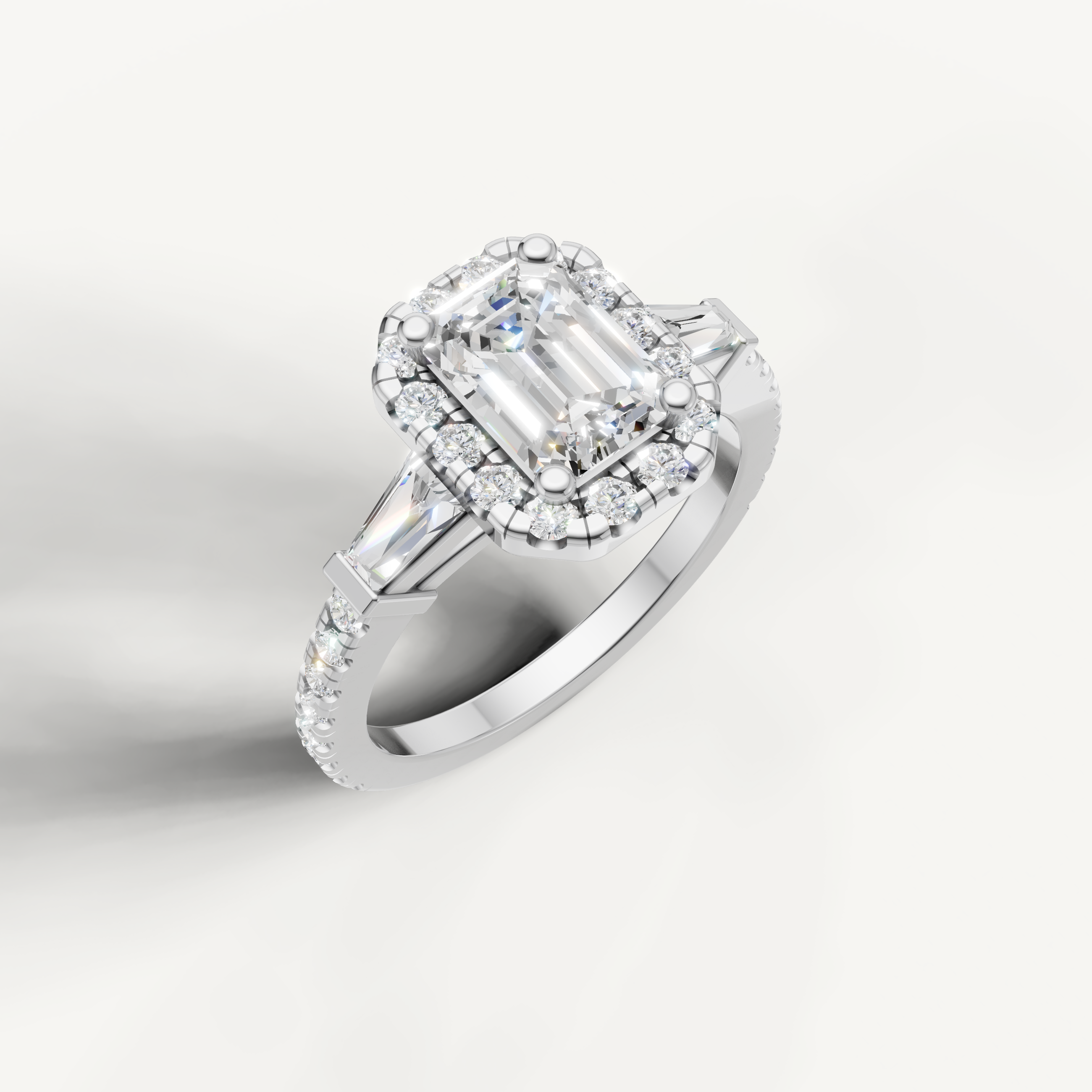 Elegant White Gold Emerald Diamond Engagement Ring with Halo