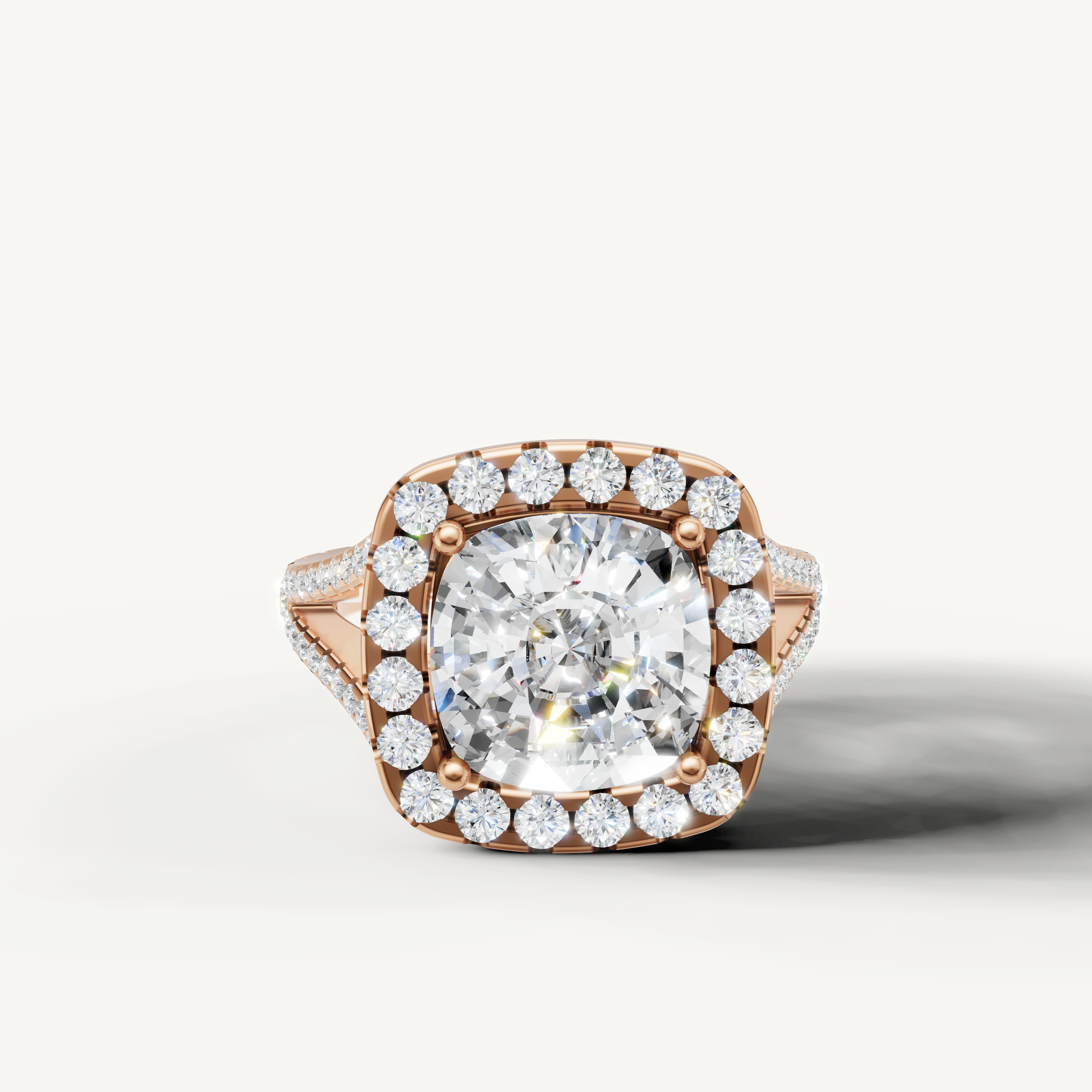 Handmade Cushion Cut Halo Engagement Ring in Yellow Gold by Raul Diamonds