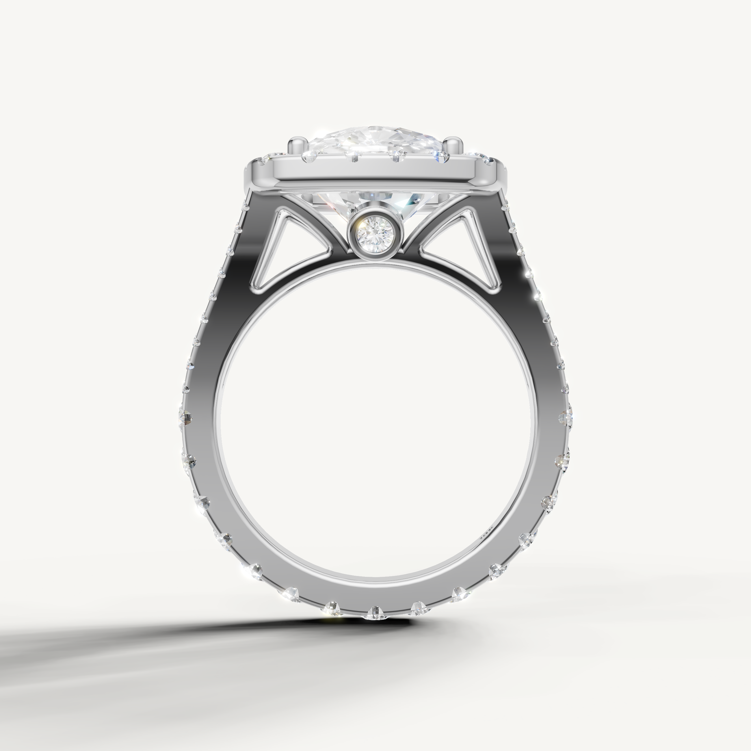 Cushion Cut Halo Ring with Split Shank in White Gold