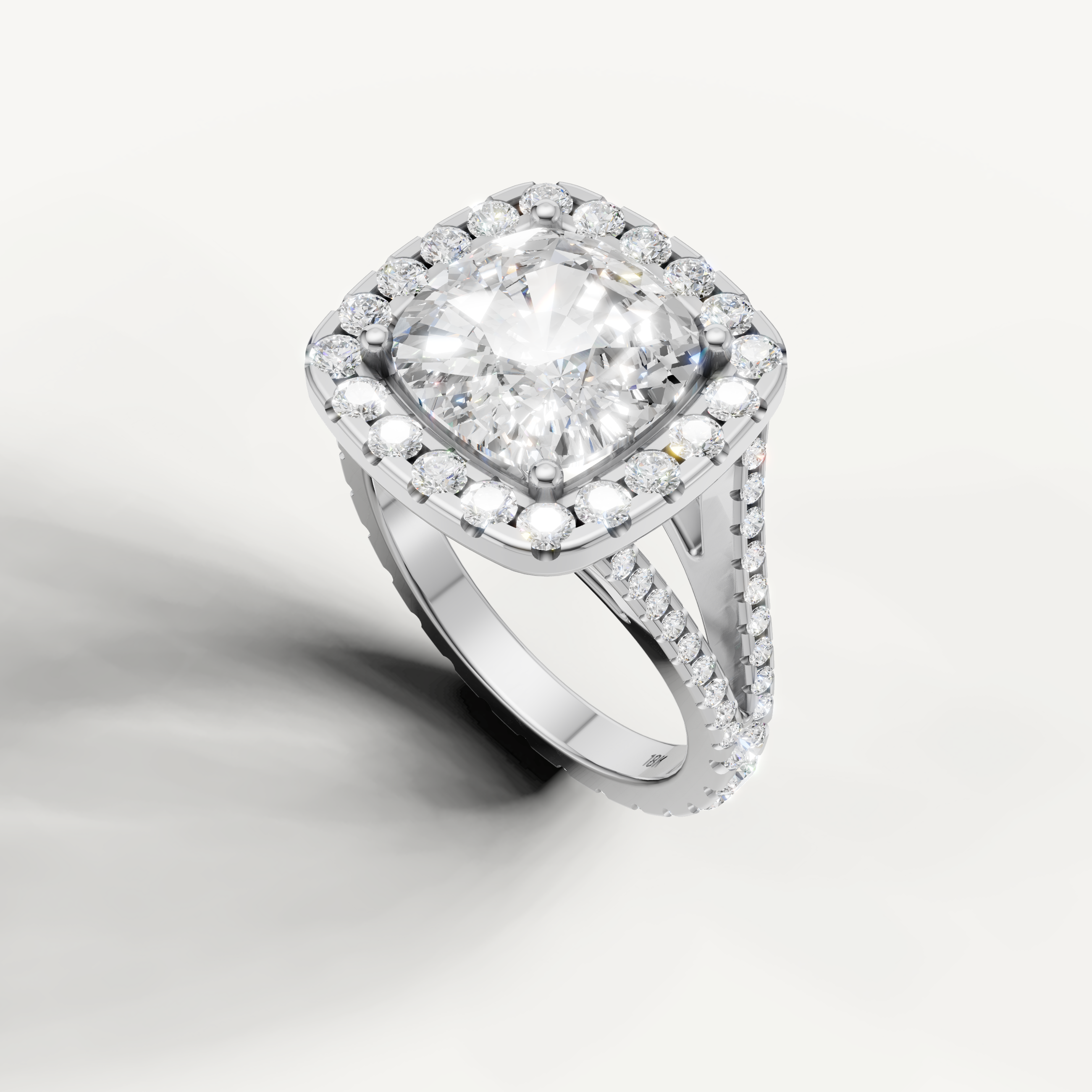 White Gold Cushion Diamond Bridal Ring by Raul Diamonds