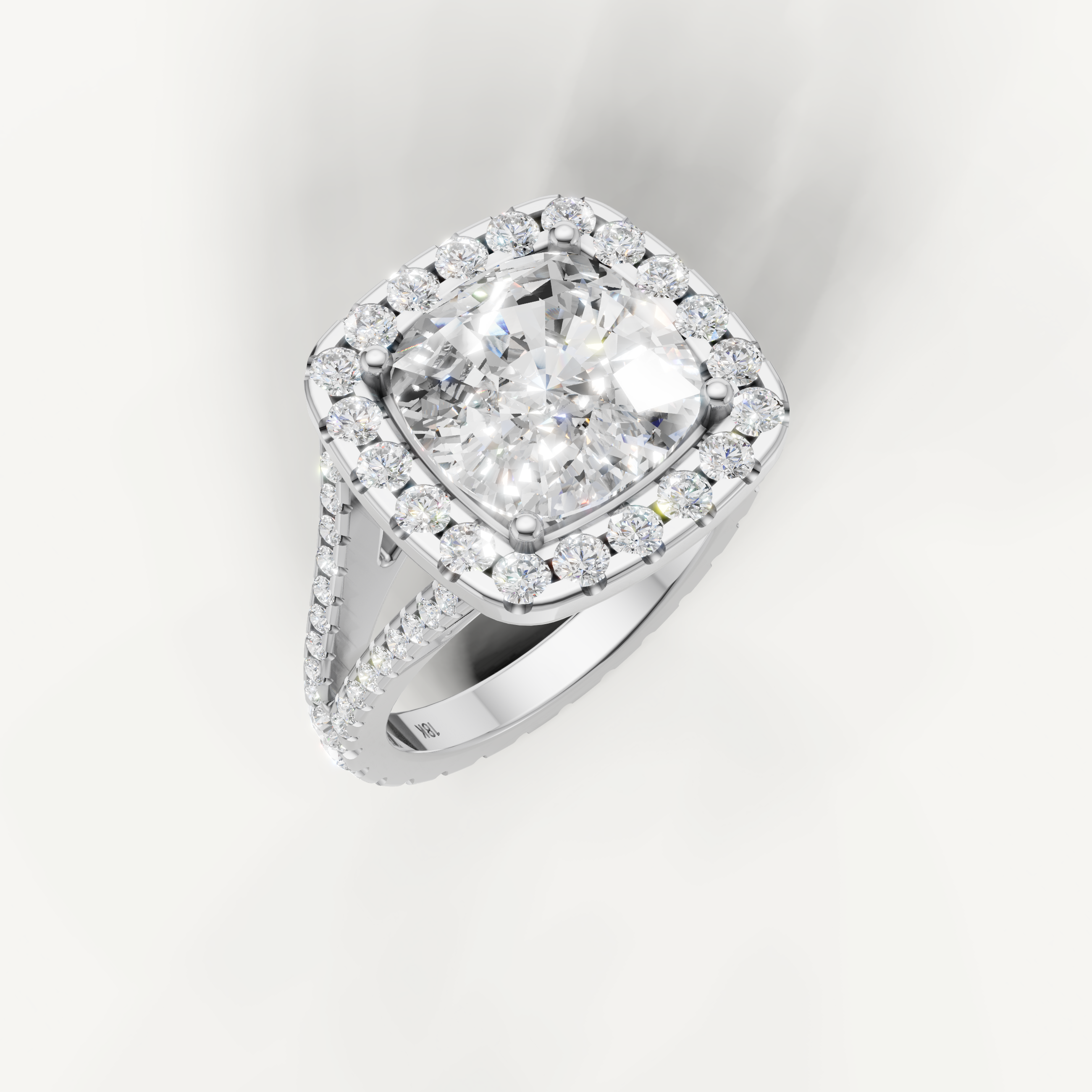 Elegant White Gold Cushion Halo Engagement Ring with Pavé Diamonds