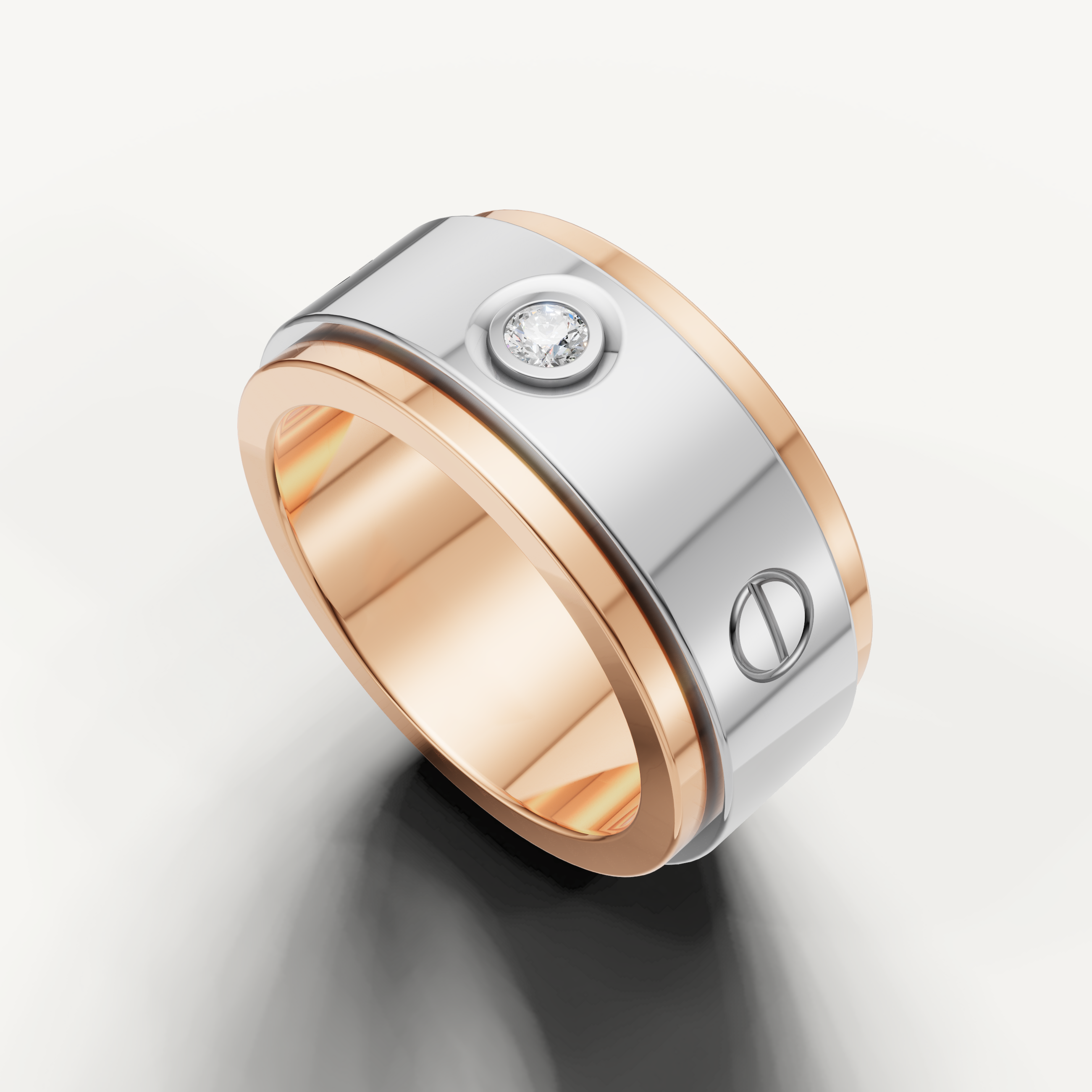 Luxury rose gold contemporary wedding band with signature screw detailing