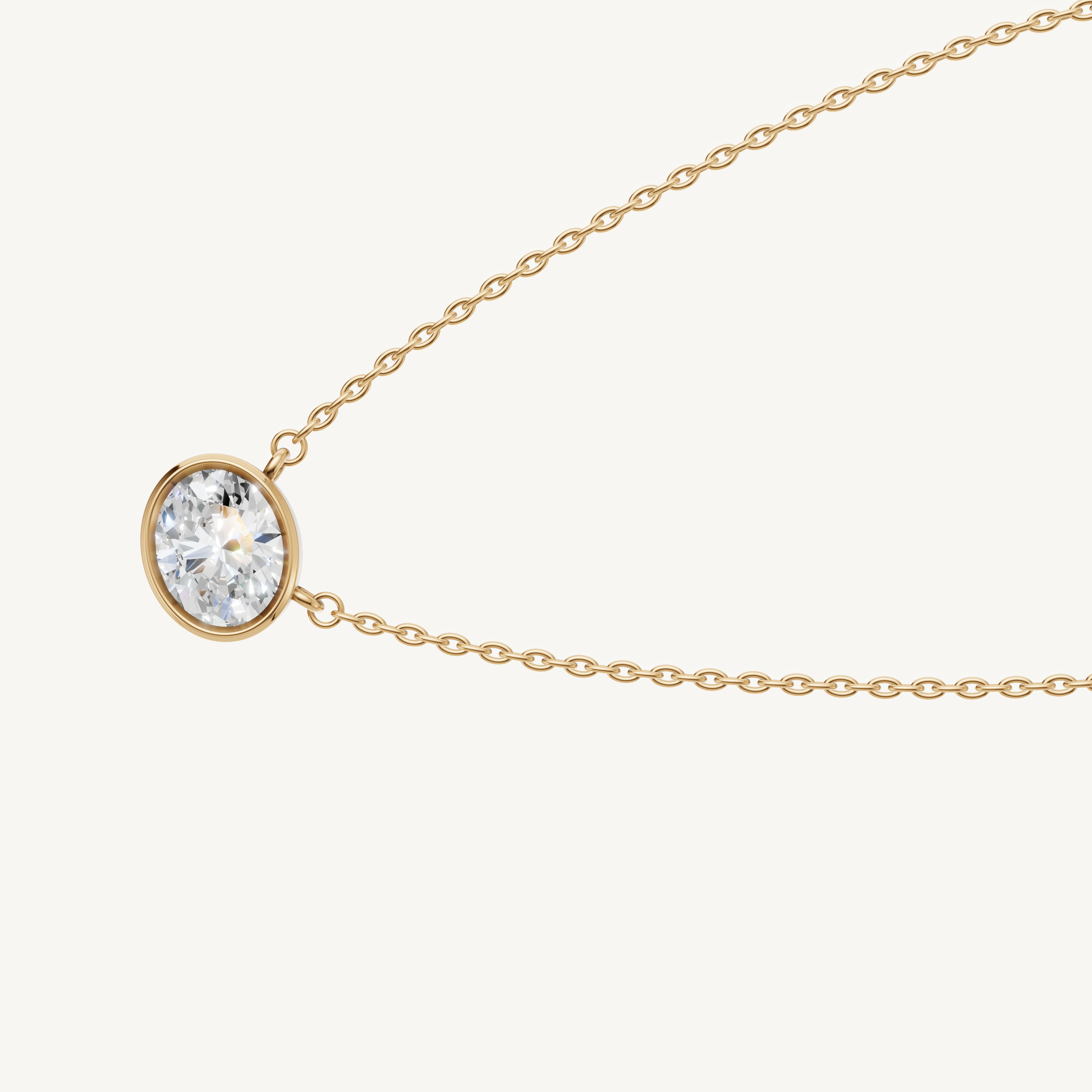 Dainty Oval Bezel Set Lab Grown Diamond Pendant Necklace in 14K Yellow Gold