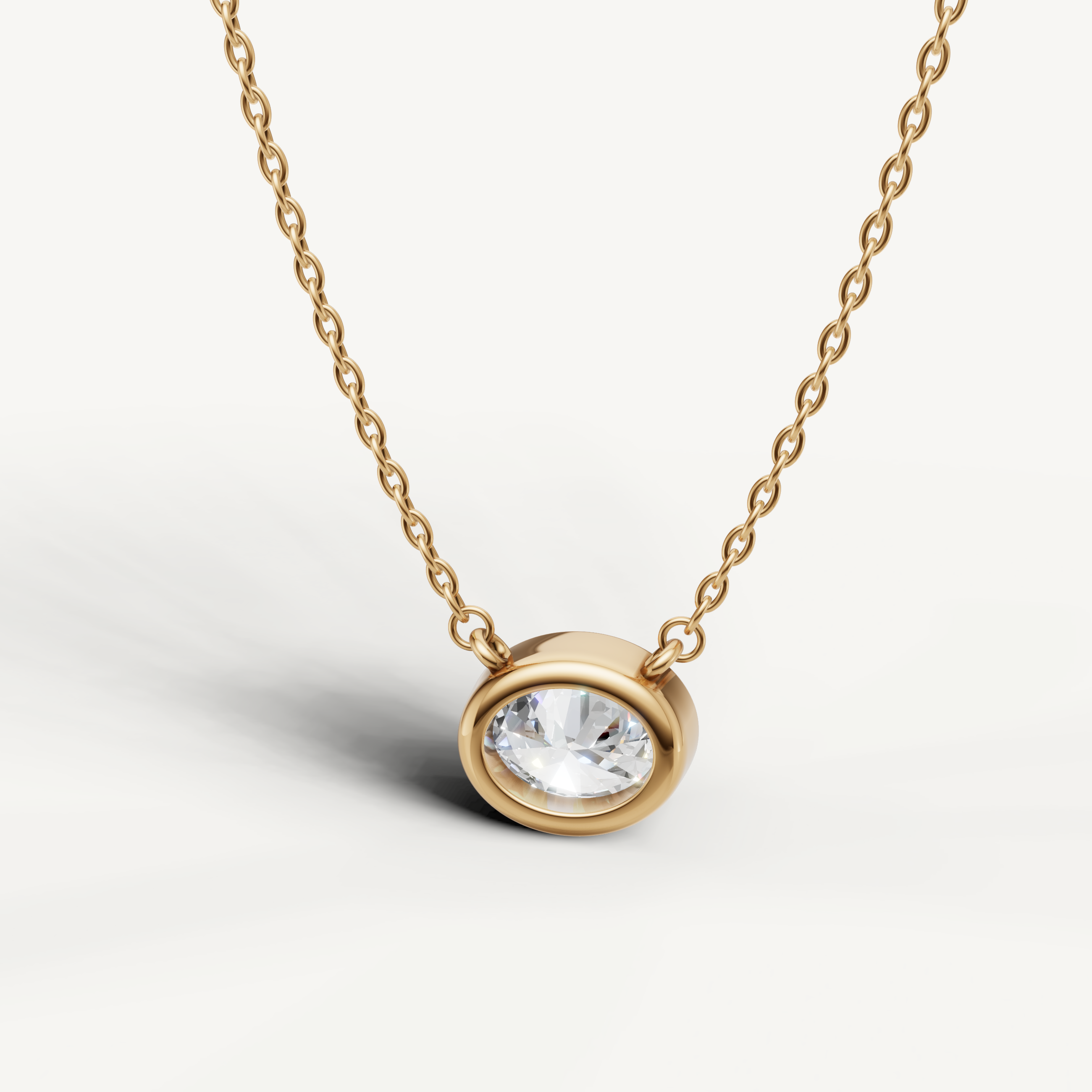 Minimalist Oval Lab Diamond Solitaire Pendant Necklace in Yellow Gold