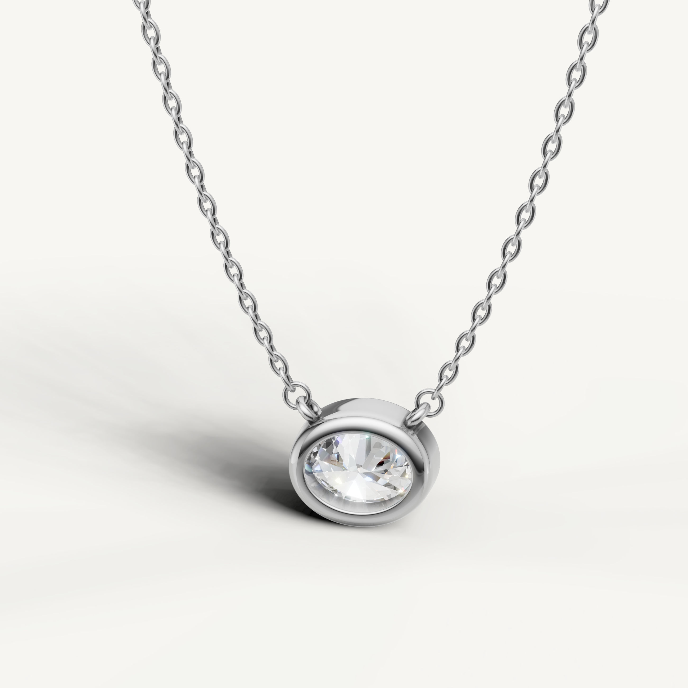 Minimalist Oval Lab Diamond Solitaire Pendant Necklace in White Gold