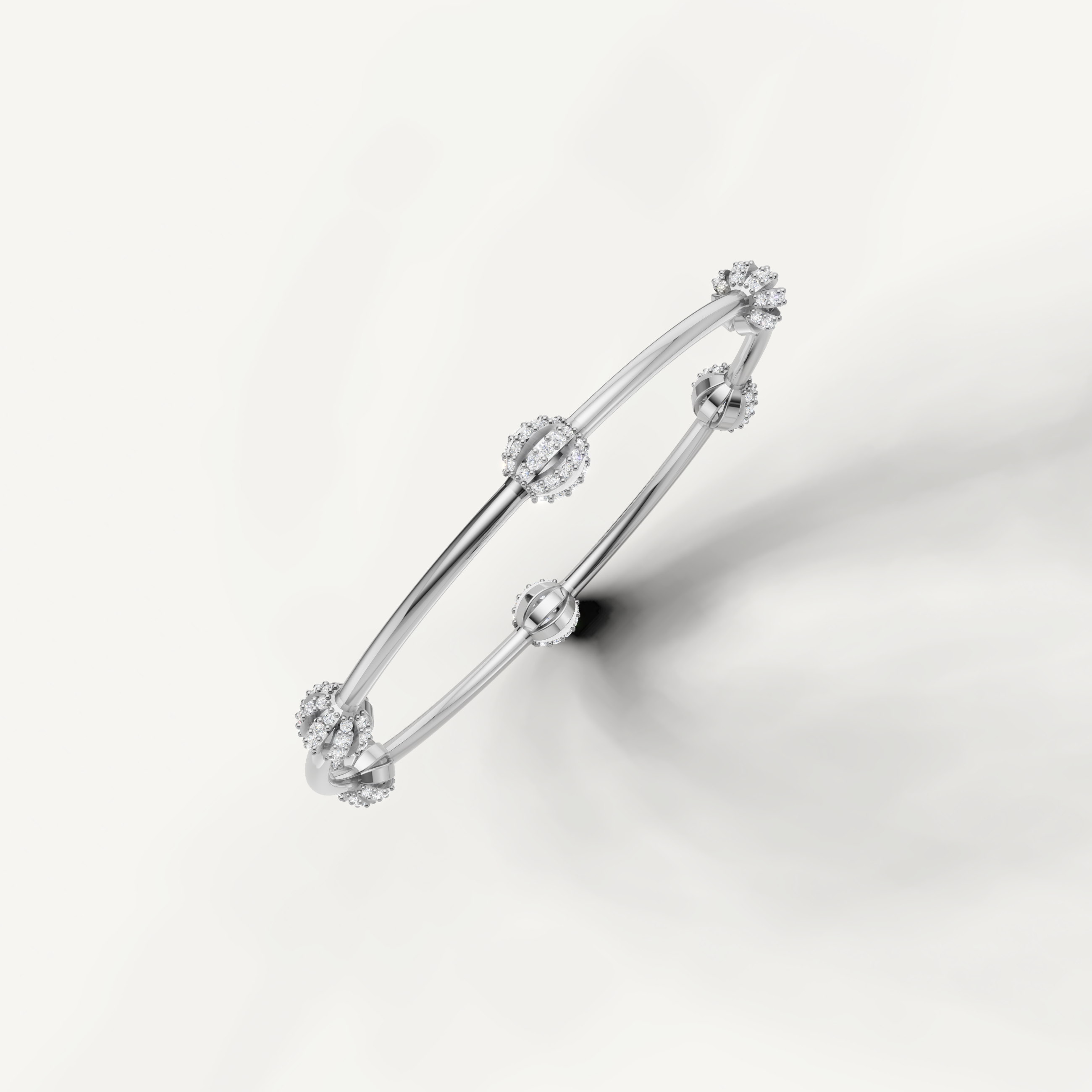 Luxury white gold diamond cuff bracelet with sparkling floral motifs