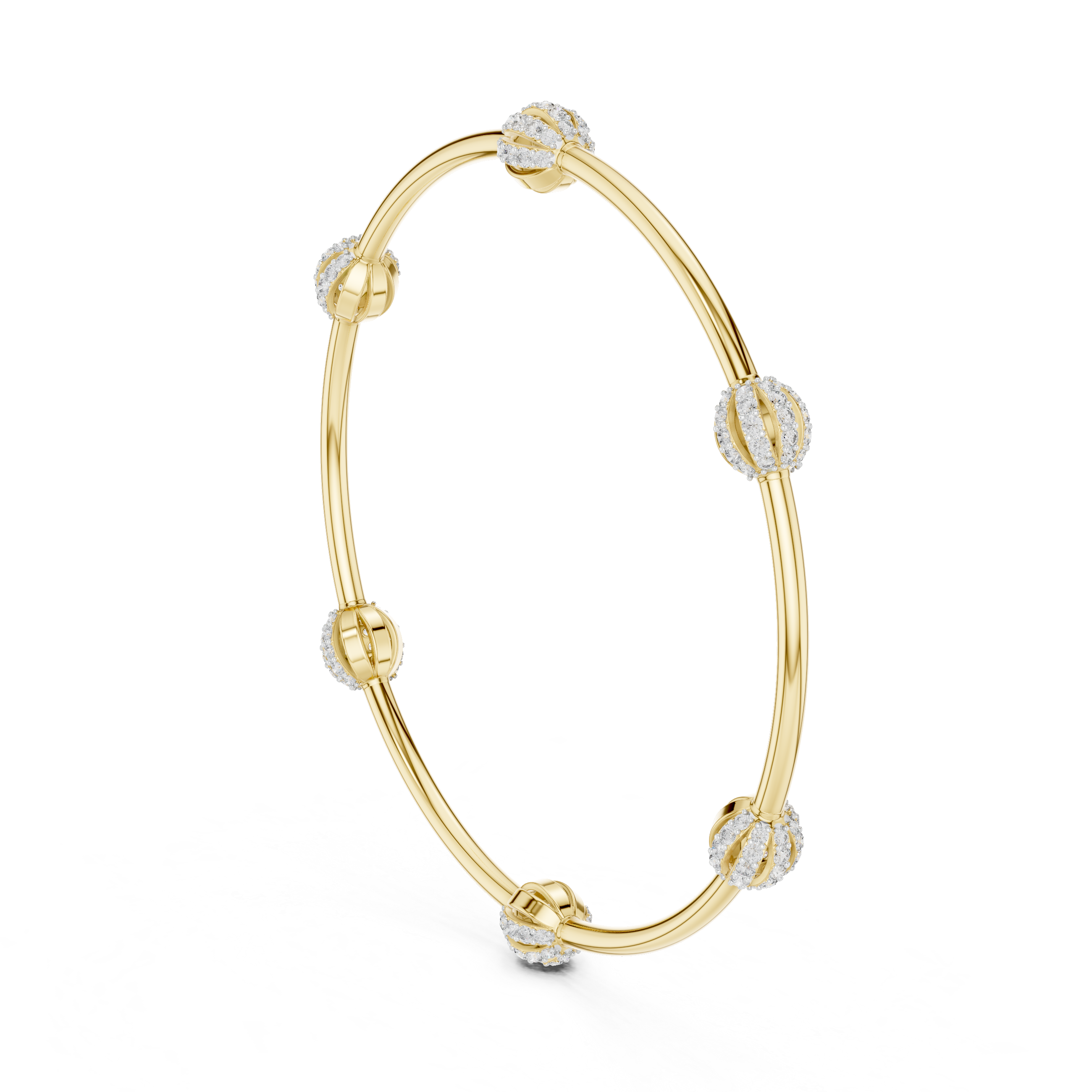 14K Gold Floating Diamond Station Bangle | Lab Grown Diamond Bracelet