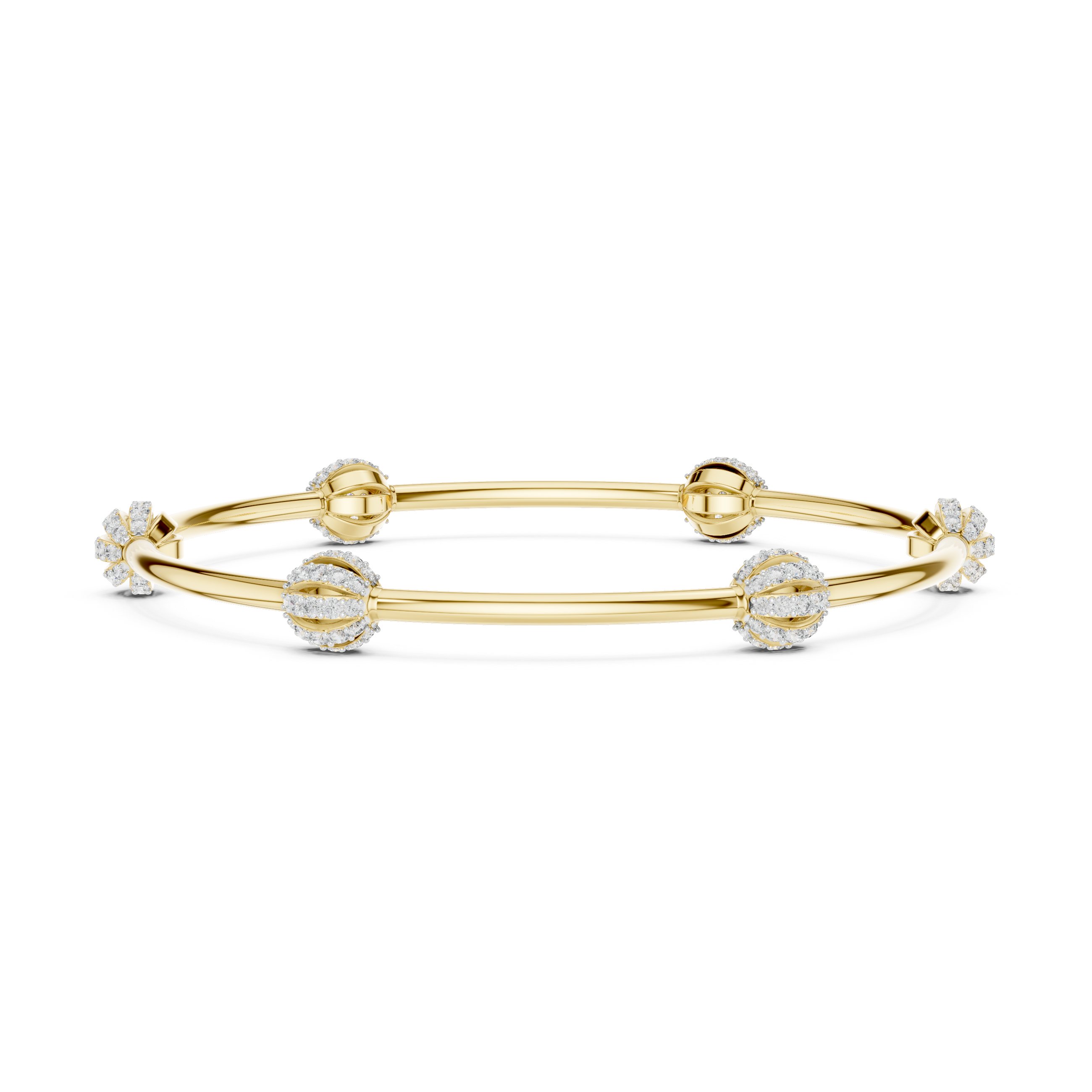 14K Gold Floating Diamond Station Bangle | Lab Grown Diamond Bracelet
