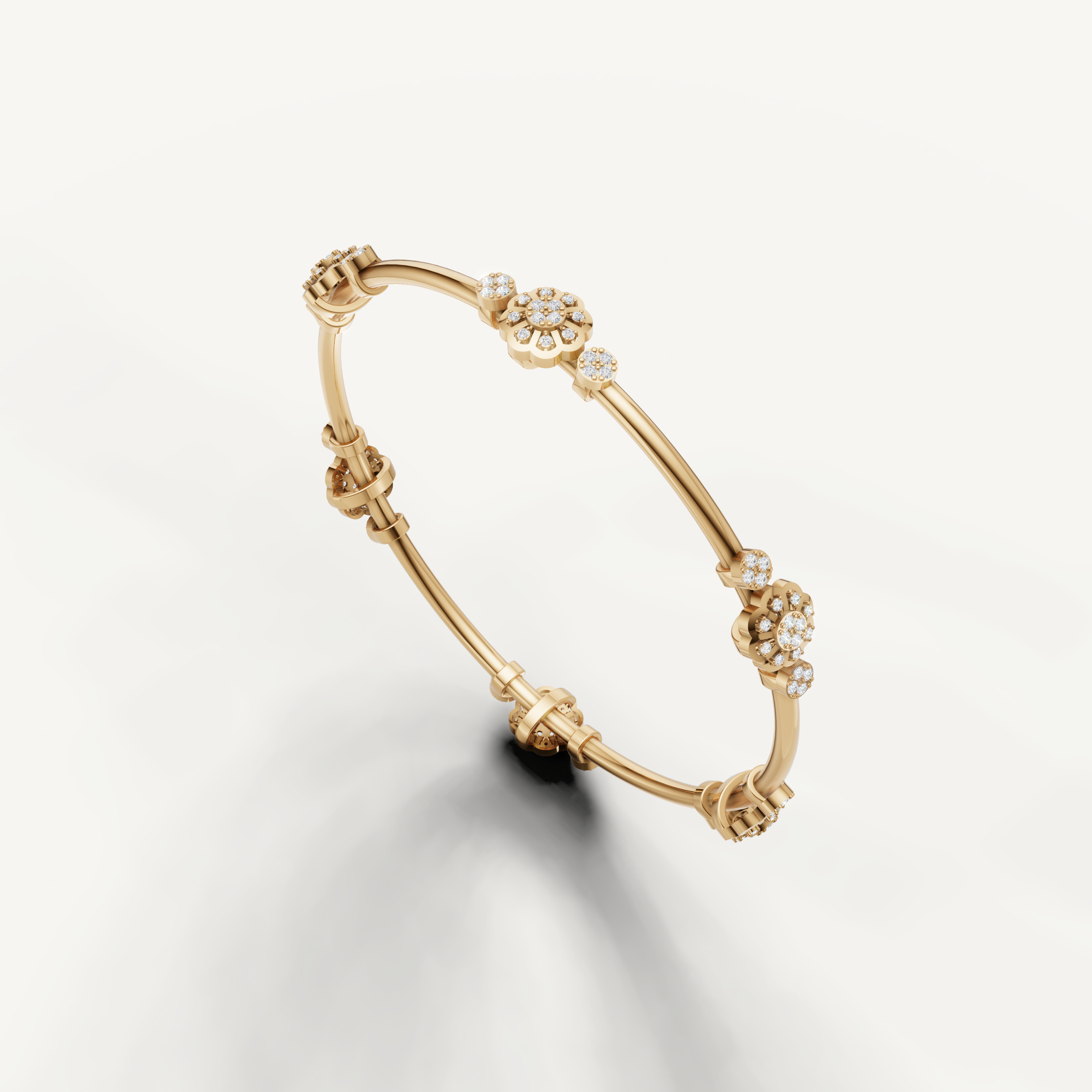 Yellow gold diamond bracelet with sparkling floral accents by Raul Diamonds