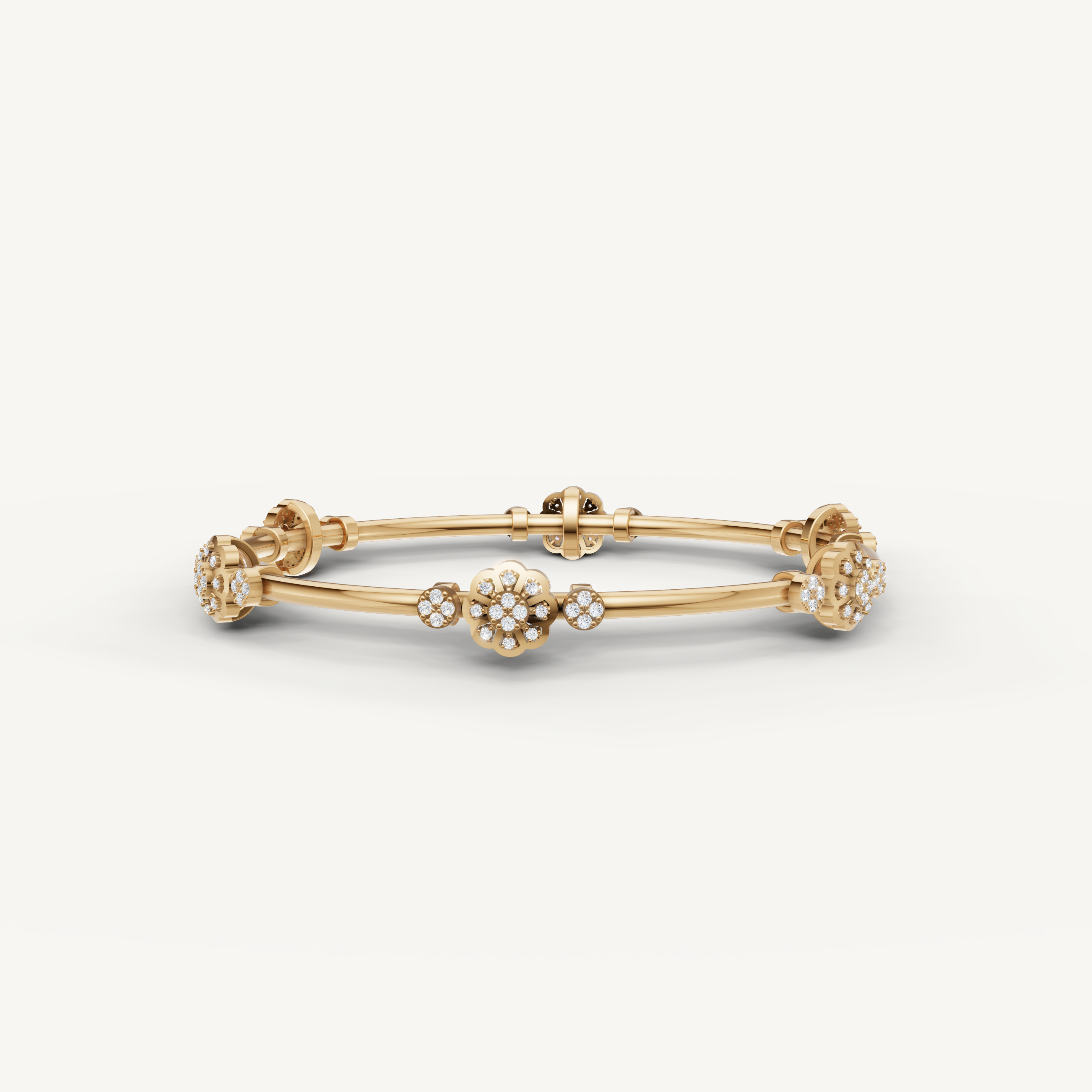 Raul Diamonds yellow gold floral diamond bangle bracelet with round brilliant diamonds