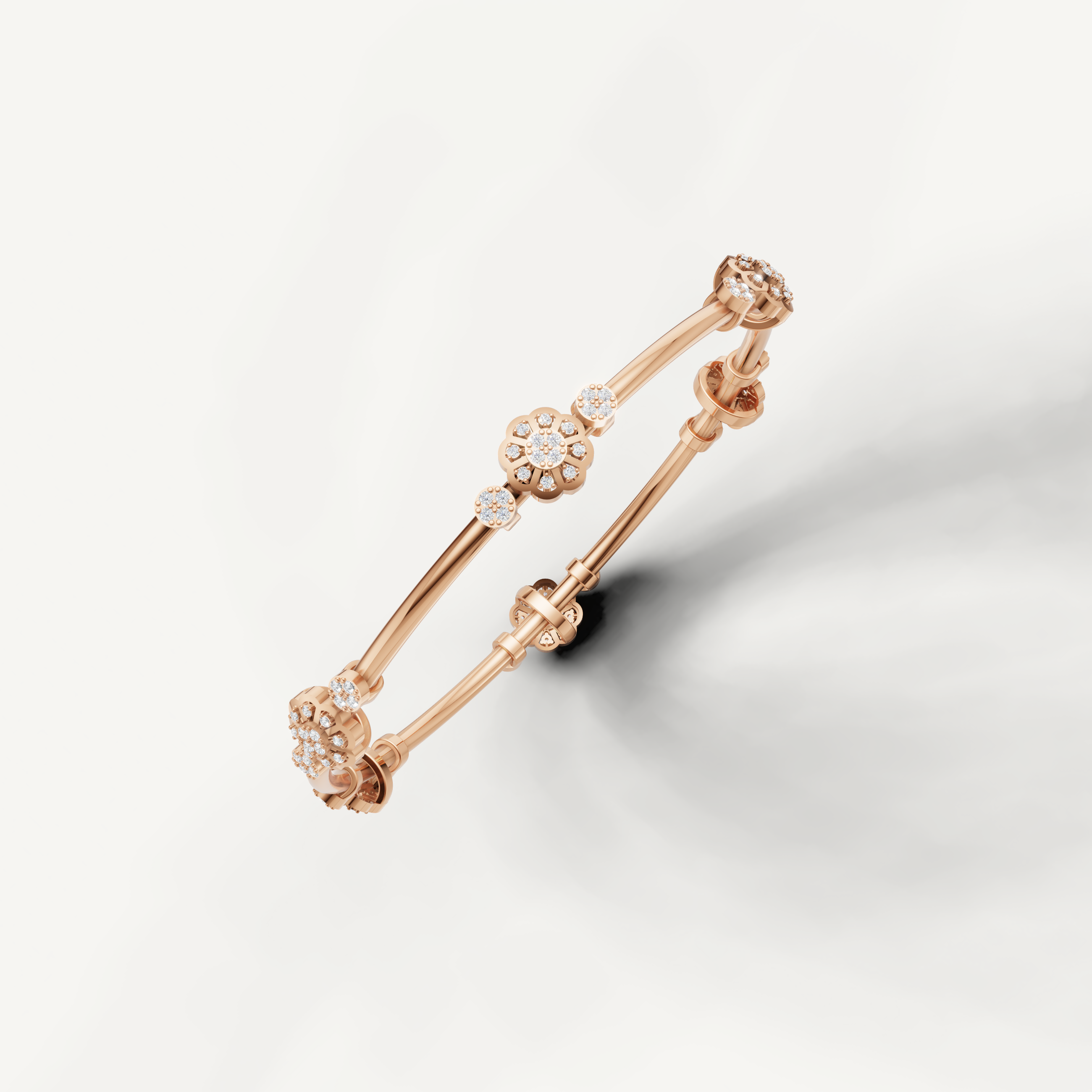 Rose gold open cuff diamond bracelet with floral inspired design