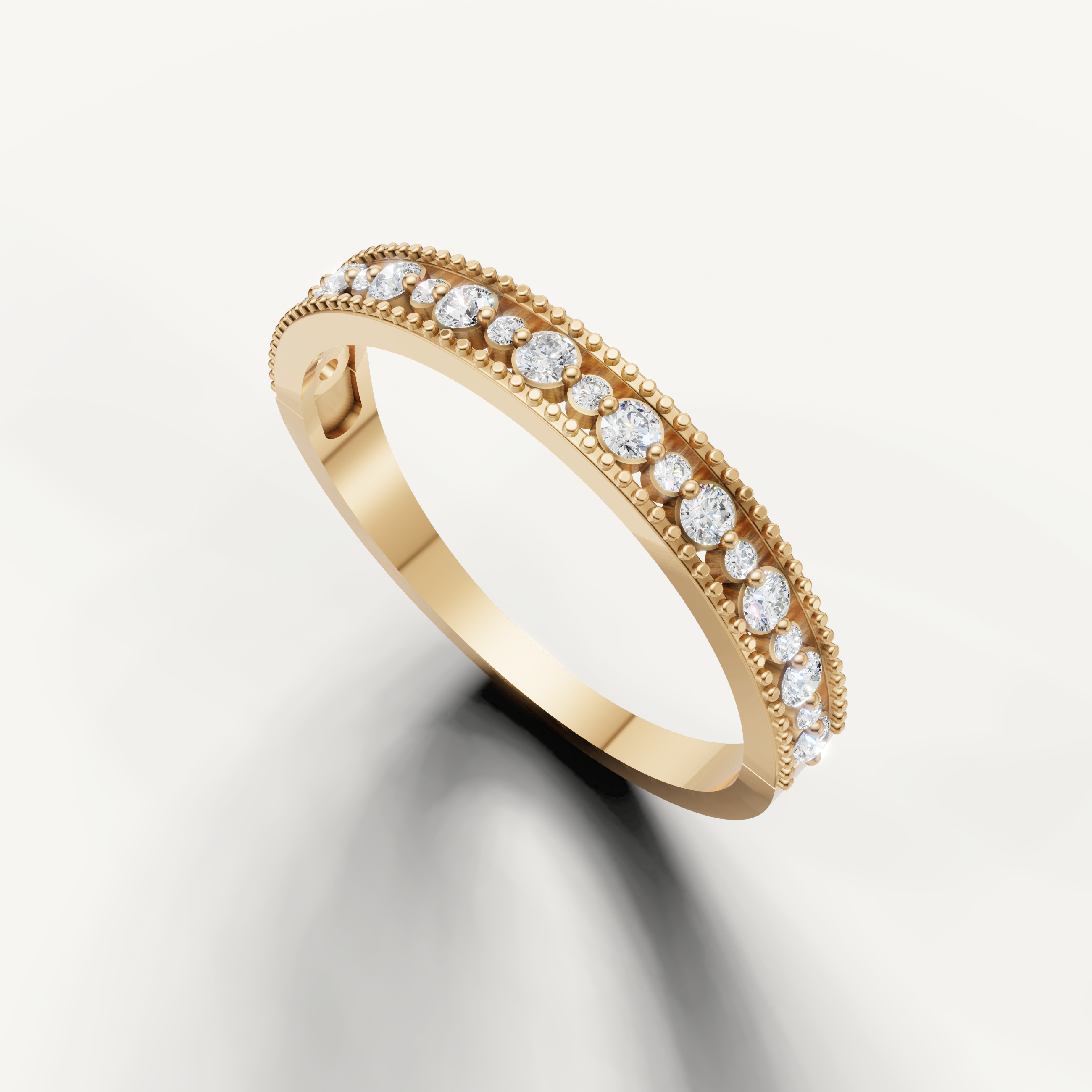 Luxury yellow gold anniversary wedding band with sparkling round cut diamonds by Raul Diamonds