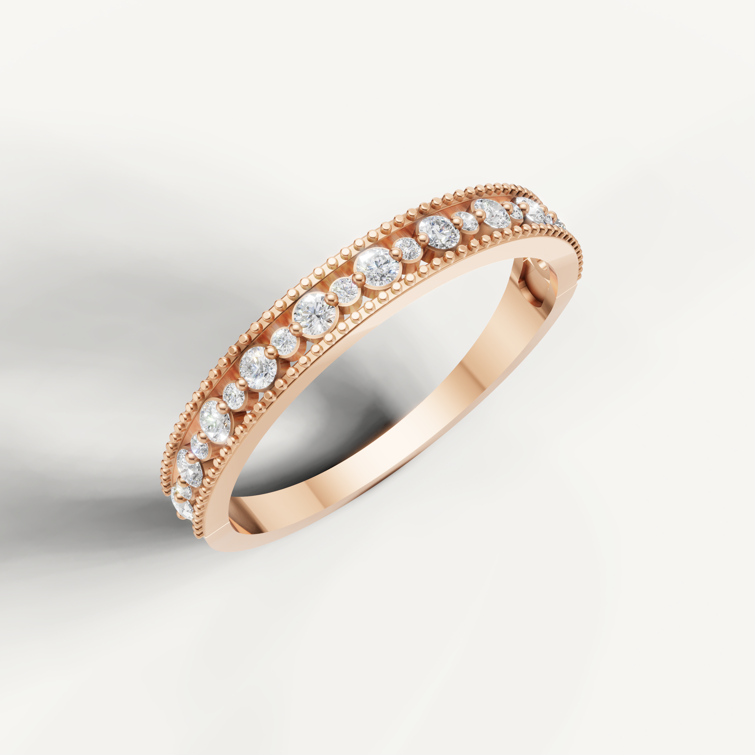 Elegant rose gold diamond wedding band featuring shimmering round diamonds by Raul Diamonds