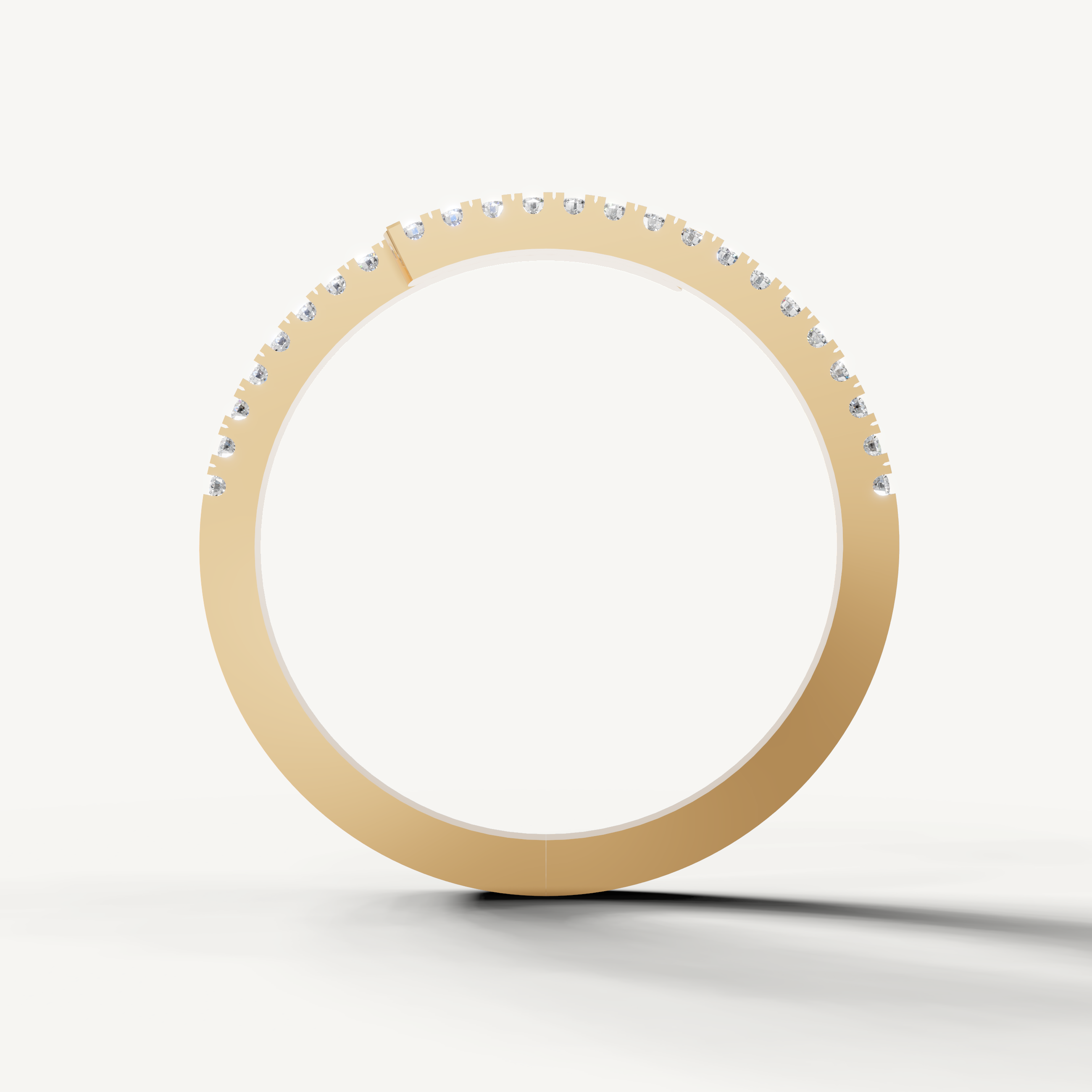 Fine yellow gold contemporary wedding band with sparkling round diamonds by Raul Diamonds