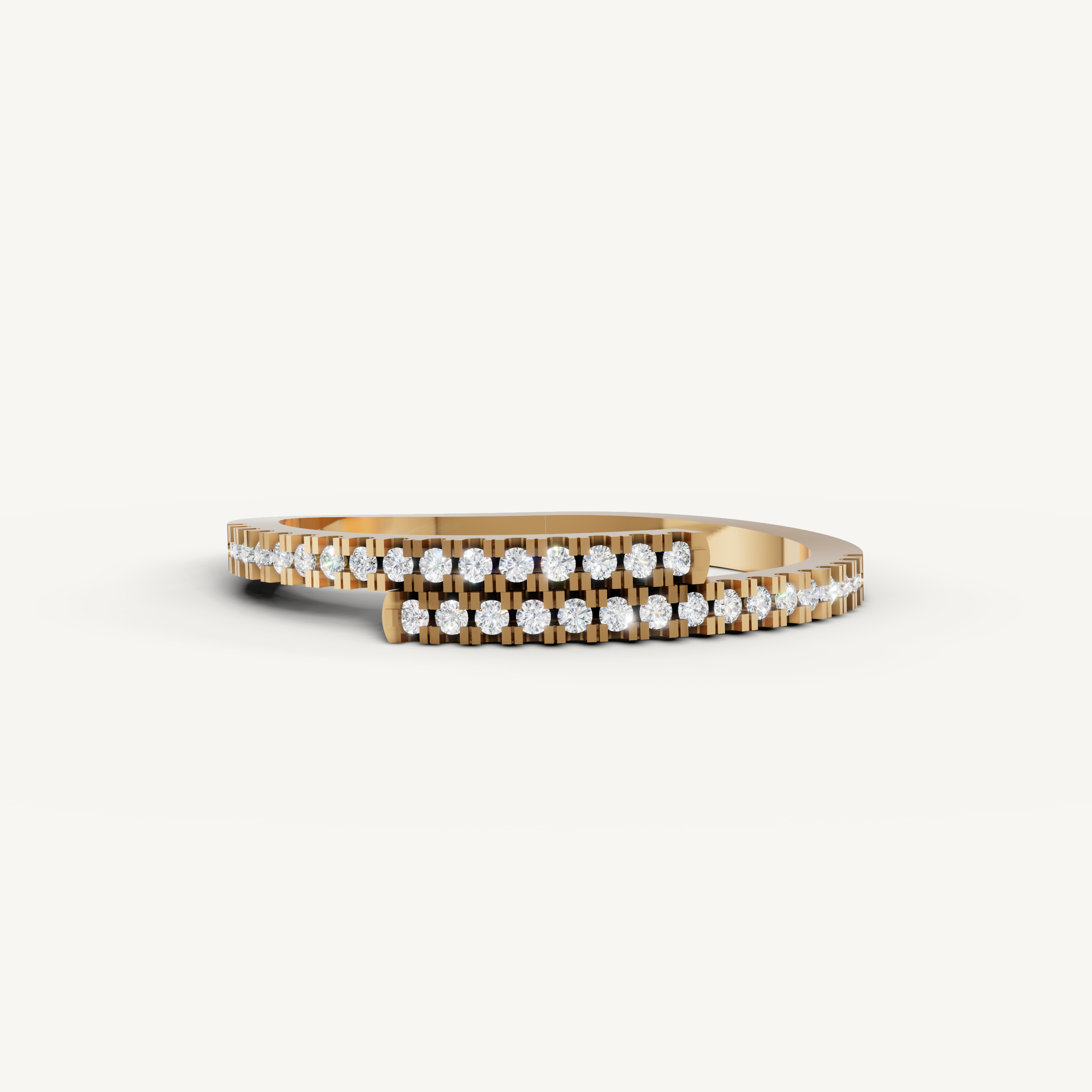 Raul Diamonds yellow gold layered diamond wedding band with double row round brilliant diamonds