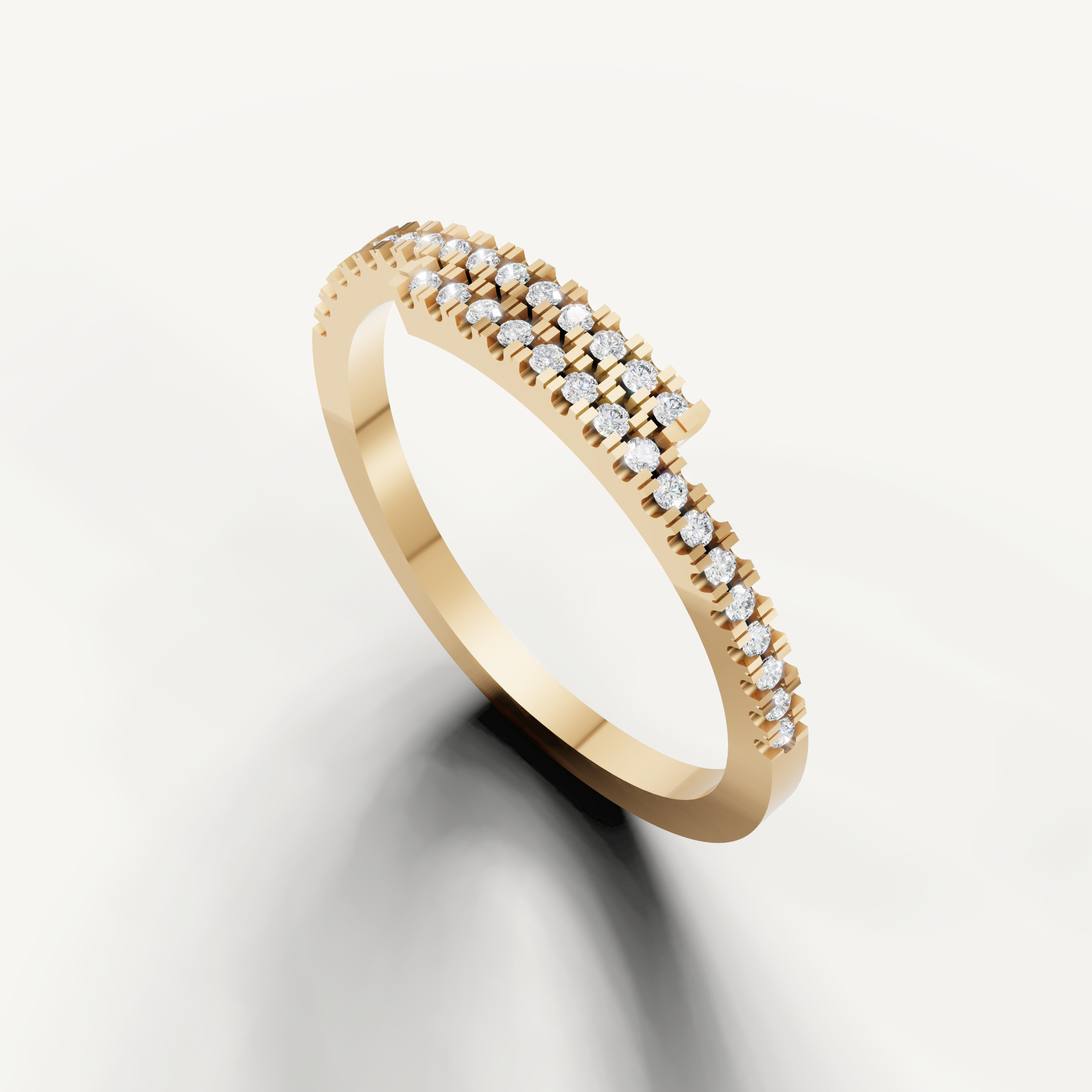 Luxury yellow gold stackable diamond wedding ring featuring modern layered diamond rows