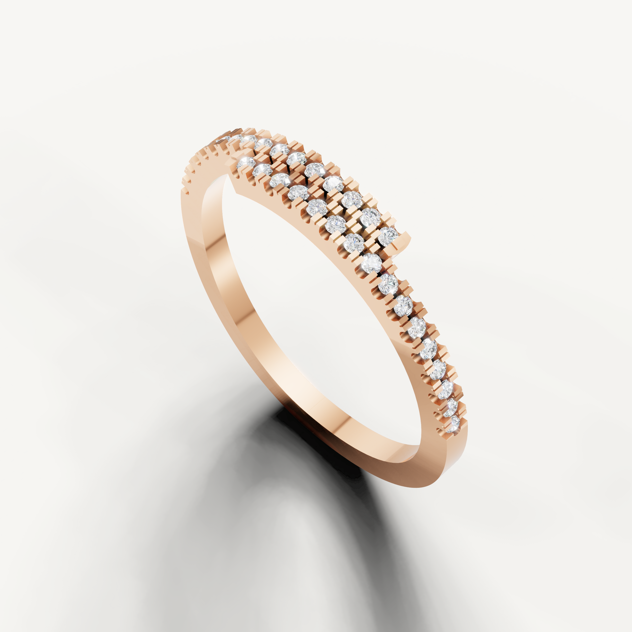 Rose gold modern diamond wedding band with layered design and sparkling diamond accents
