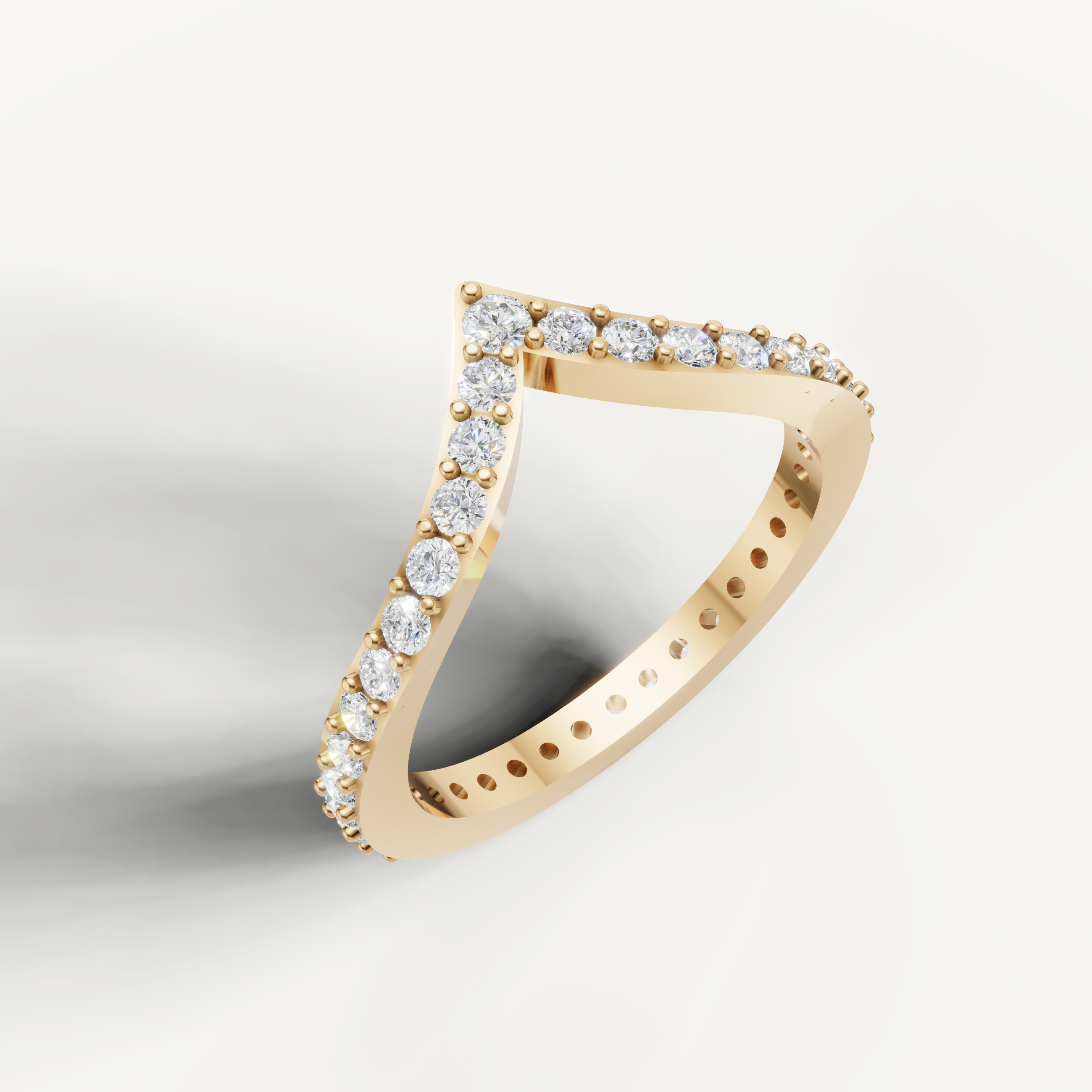 Elegant yellow gold tiara diamond wedding ring featuring pavé round diamonds by Raul Diamonds
