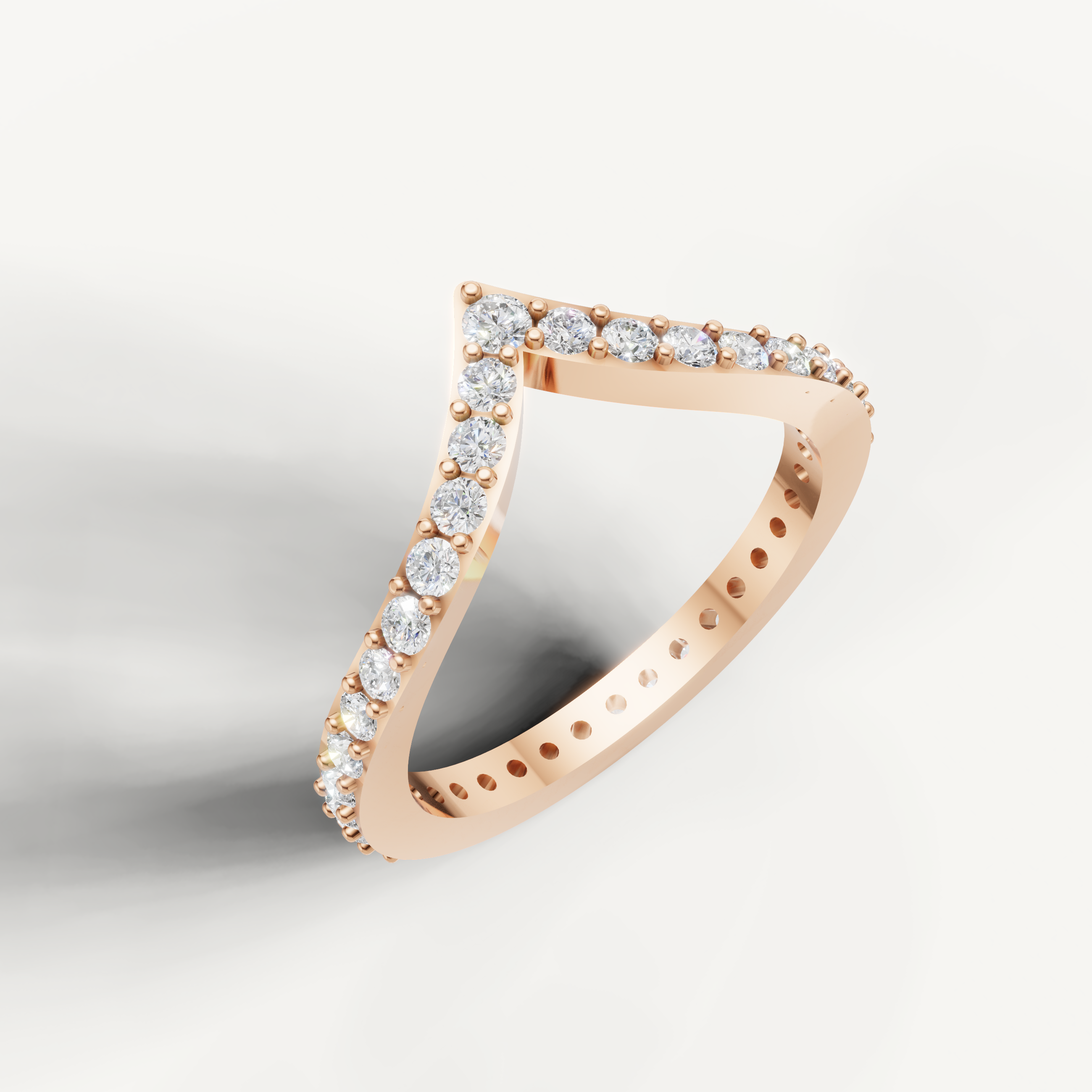 Elegant rose gold curved tiara wedding ring featuring sparkling pavé diamonds by Raul Diamonds