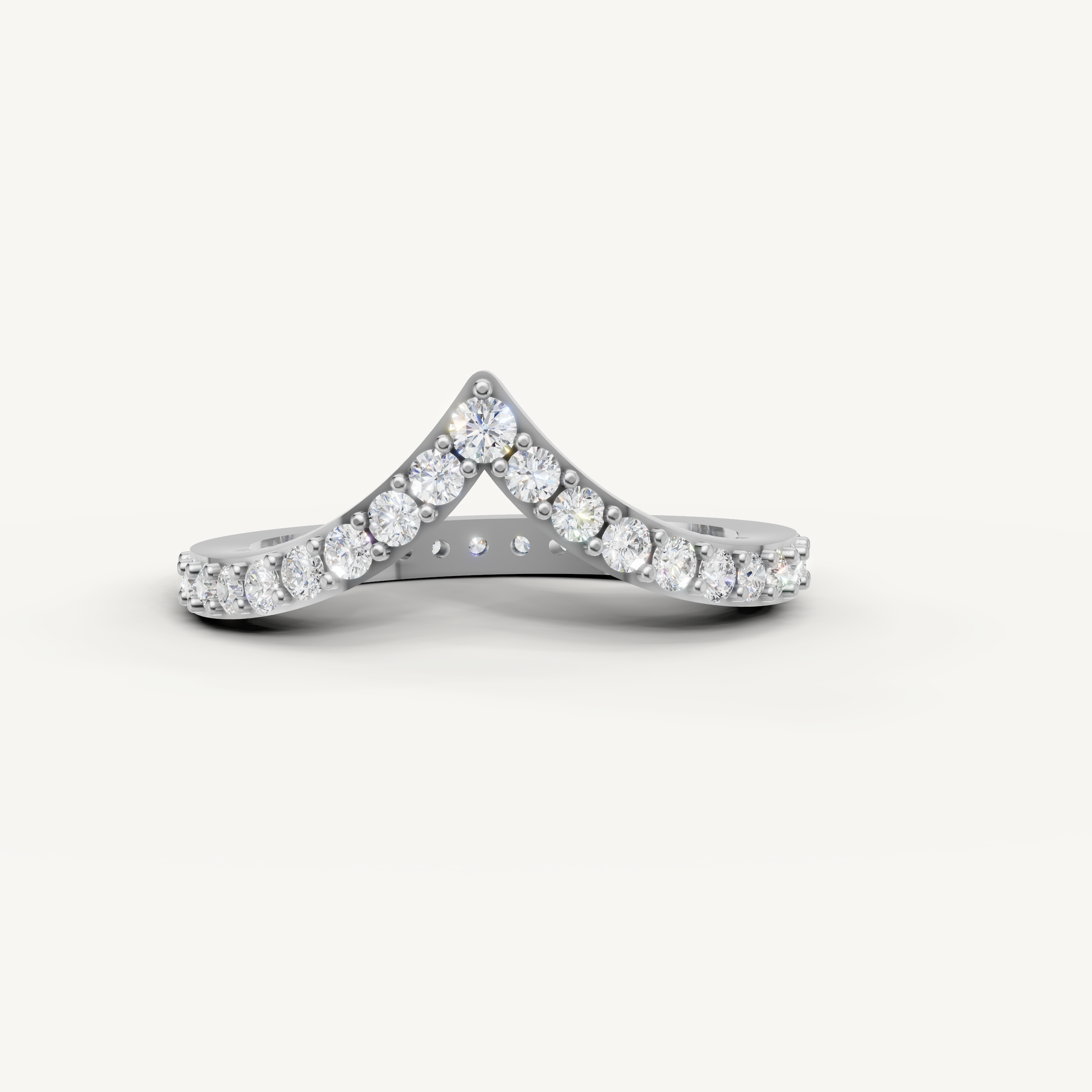 Raul Diamonds white gold curved diamond wedding band with crown inspired diamond setting
