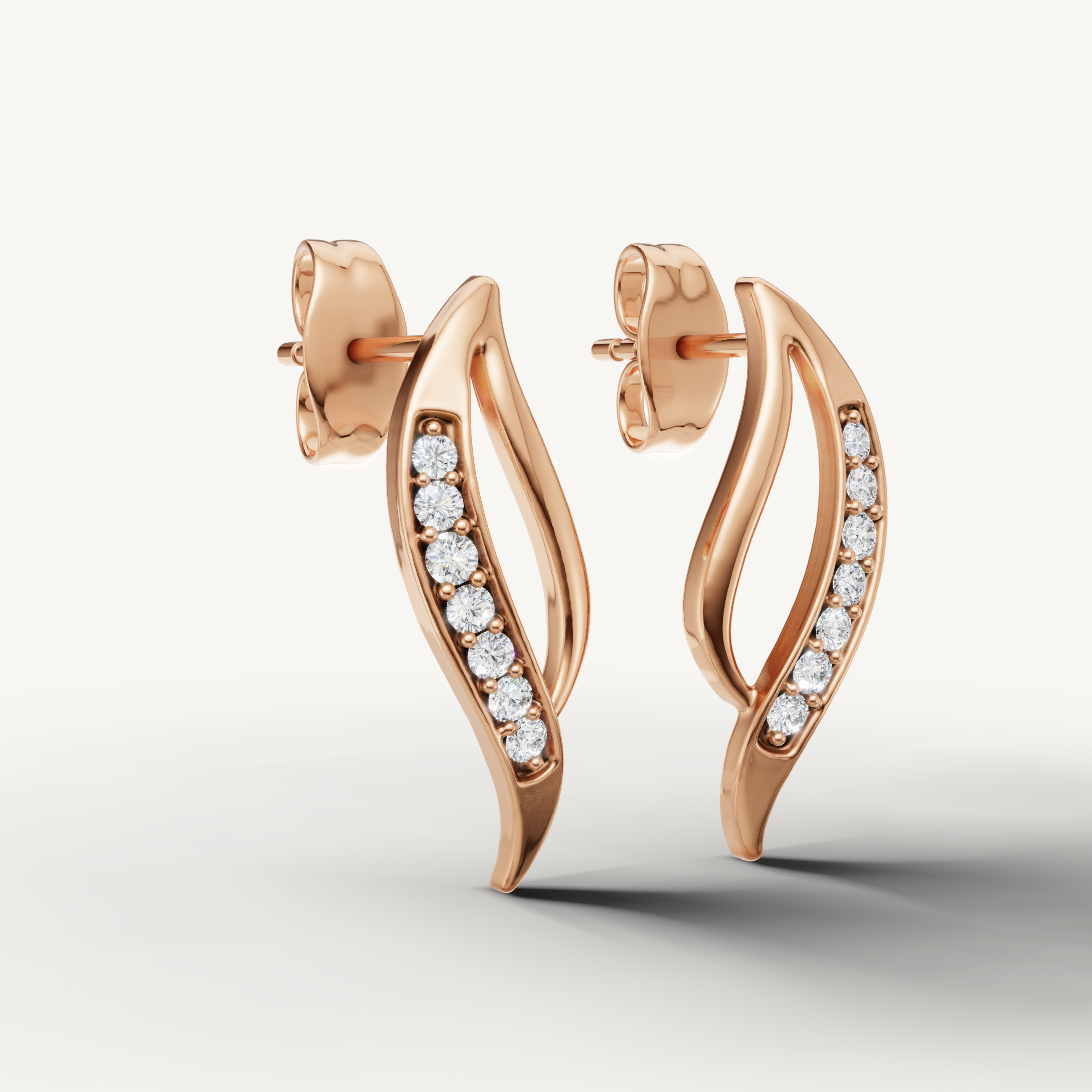 Luxury rose gold twisted pave diamond earrings for women by Raul Diamonds