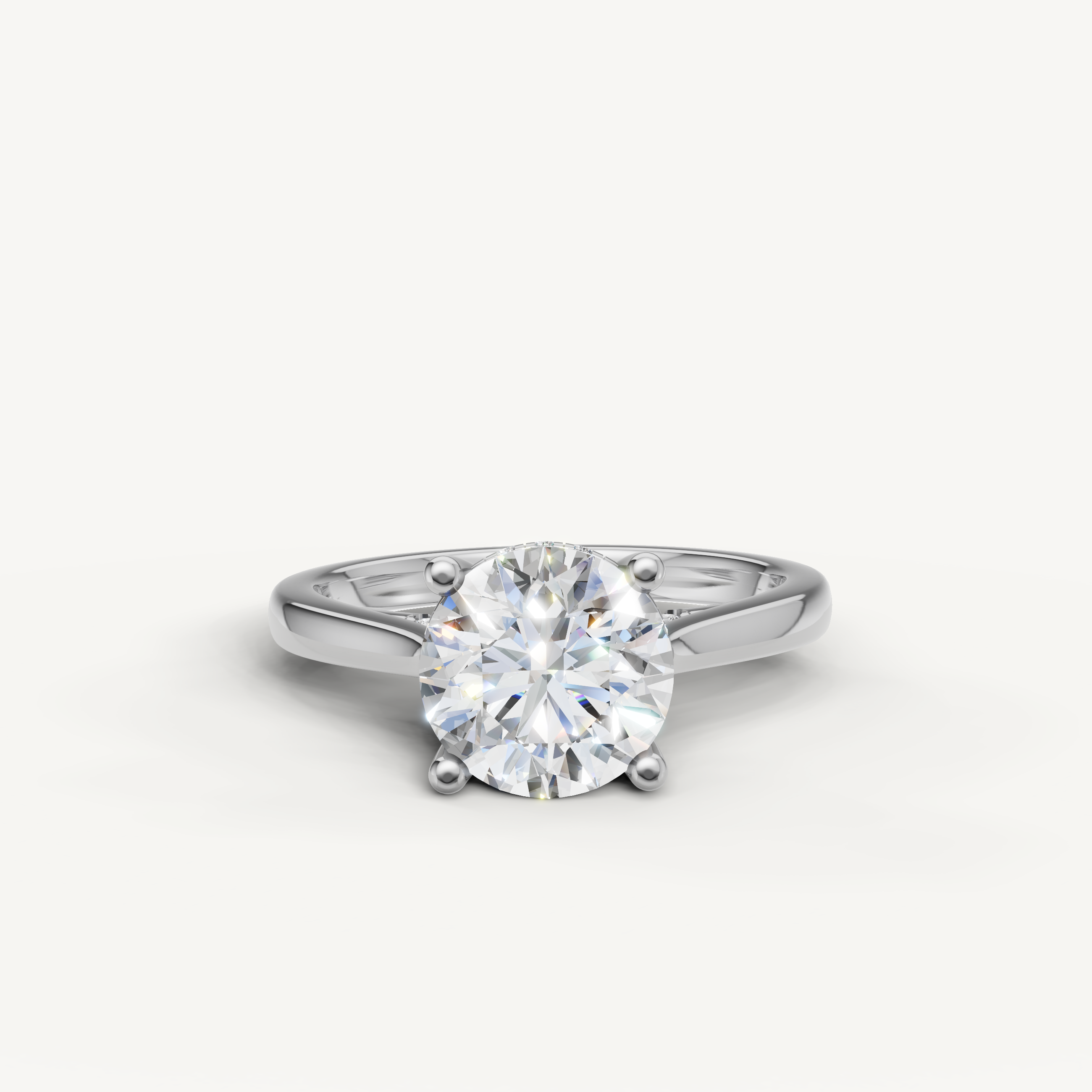 14K white gold round brilliant lab-grown diamond engagement ring with hidden halo by Raul Diamonds