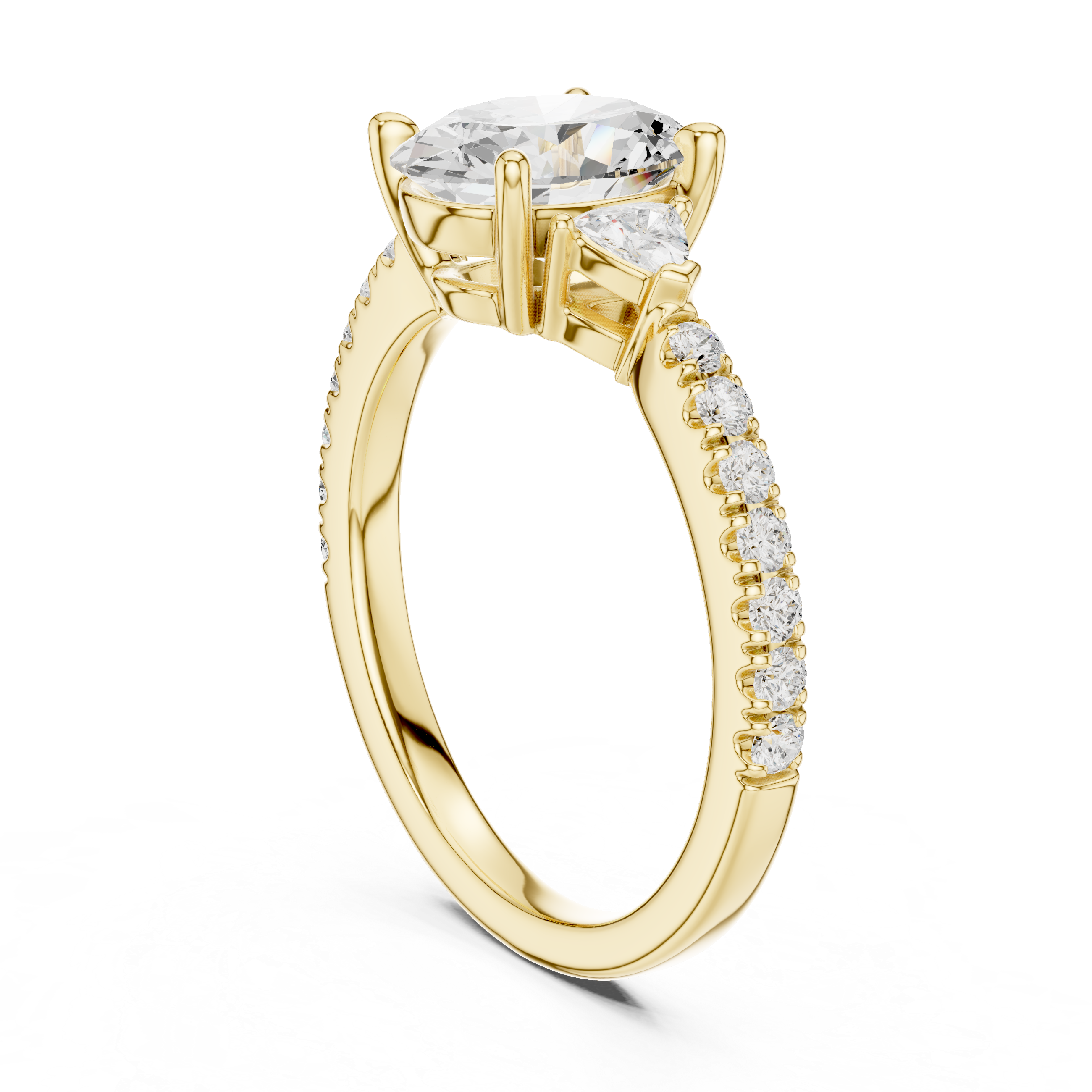 Engagement ring with oval lab diamond and trillion side stones