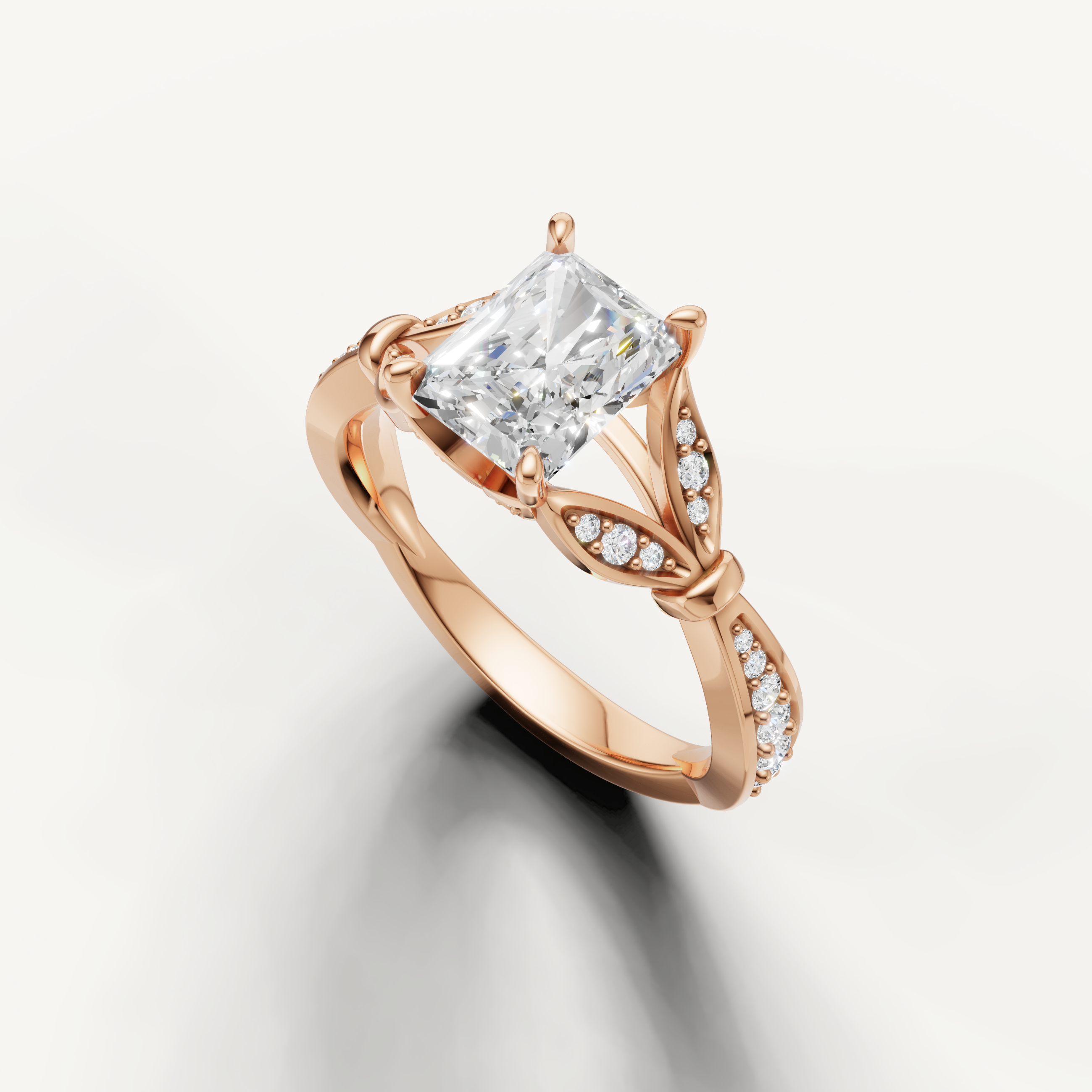 vintage inspired radiant diamond ring with intricate filigree detailing rose gold