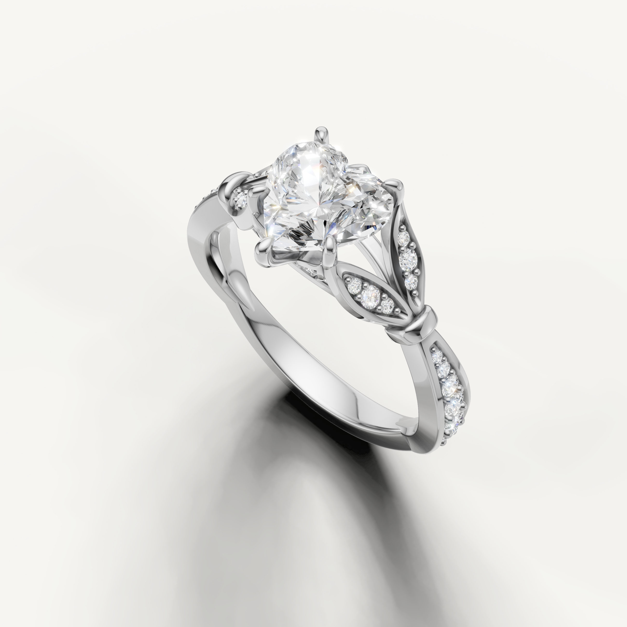 vintage inspired heart diamond ring with intricate filigree detailing white gold