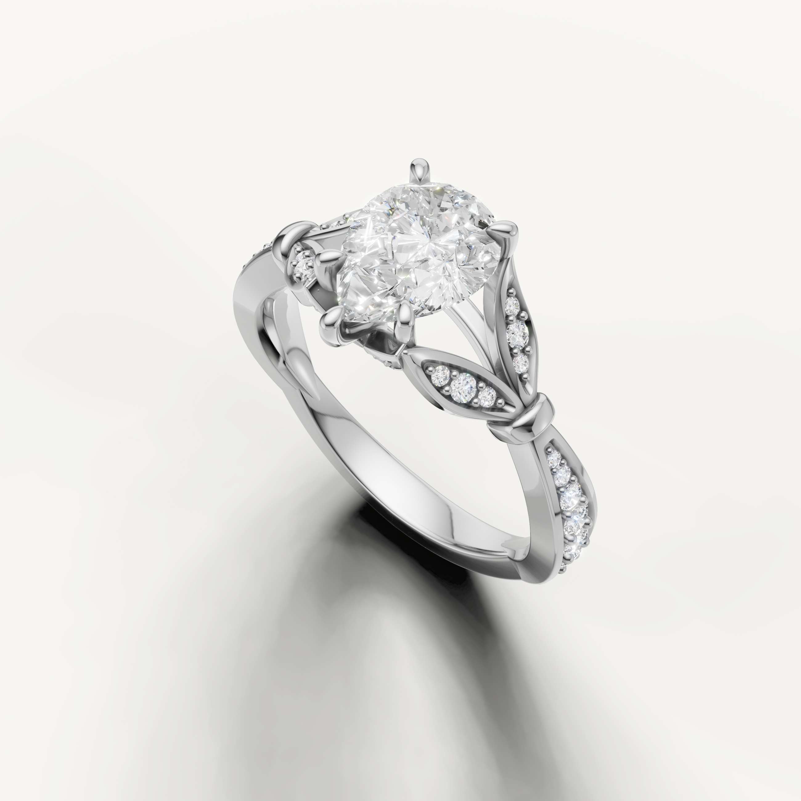 14K white gold pear engagement ring featuring a brilliant lab grown diamond center stone by Raul Diamonds