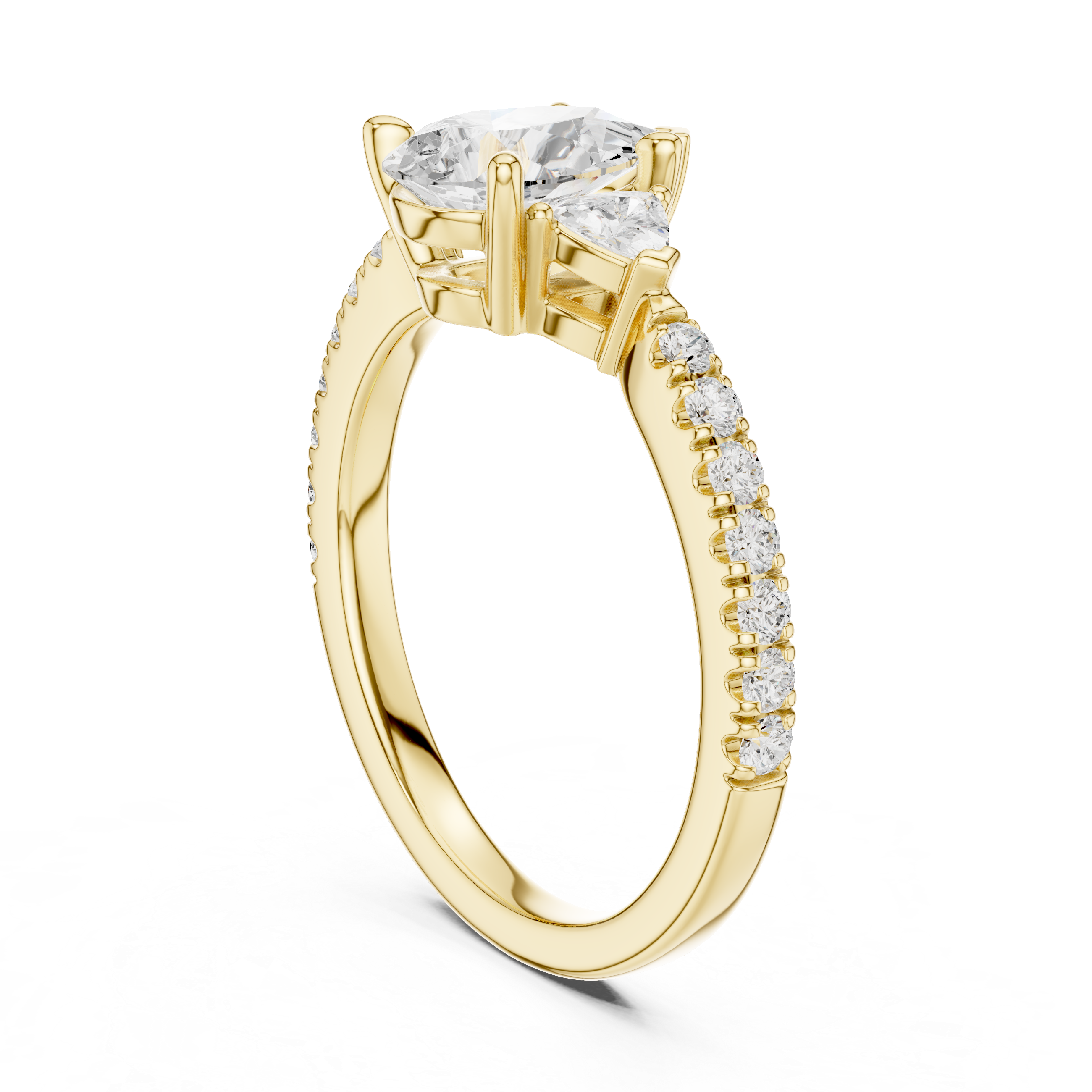 Engagement ring with pear cut lab diamond and pavé accents