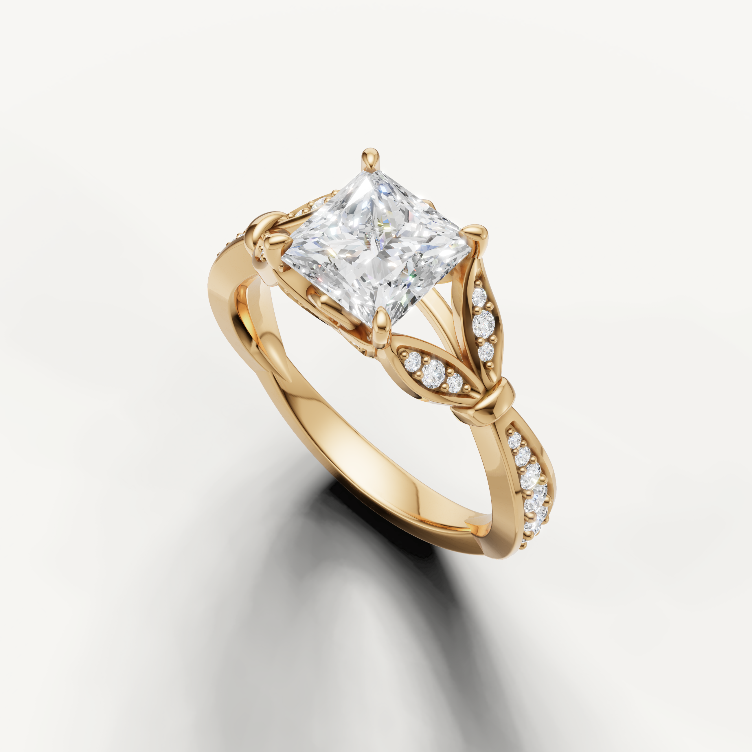 14K yellow gold princess engagement ring featuring a brilliant lab grown diamond center stone by Raul Diamonds