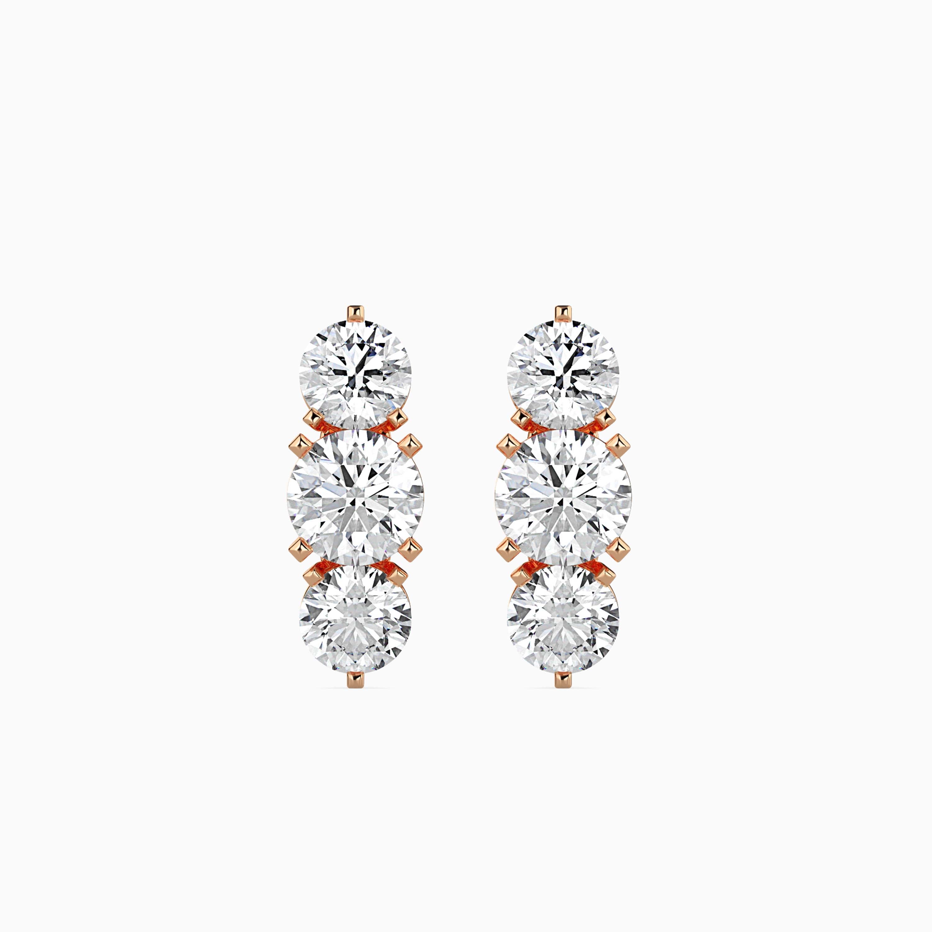 14K Gold Lab Grown Diamond Triple Stone Climber Earrings
